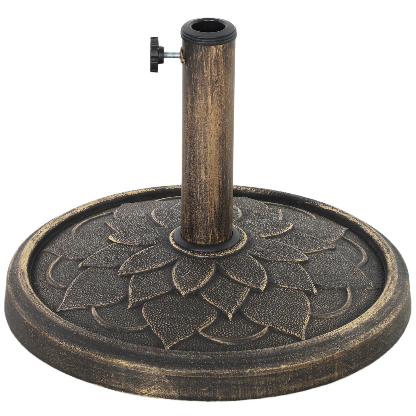 12kg Resin Garden Parasol Base, Round Umbrella Base, Heavy Duty Sun Umbrella Base for 32, 38, 48 mm Umbrella Poles for Deck Poolside, Bronze Tone