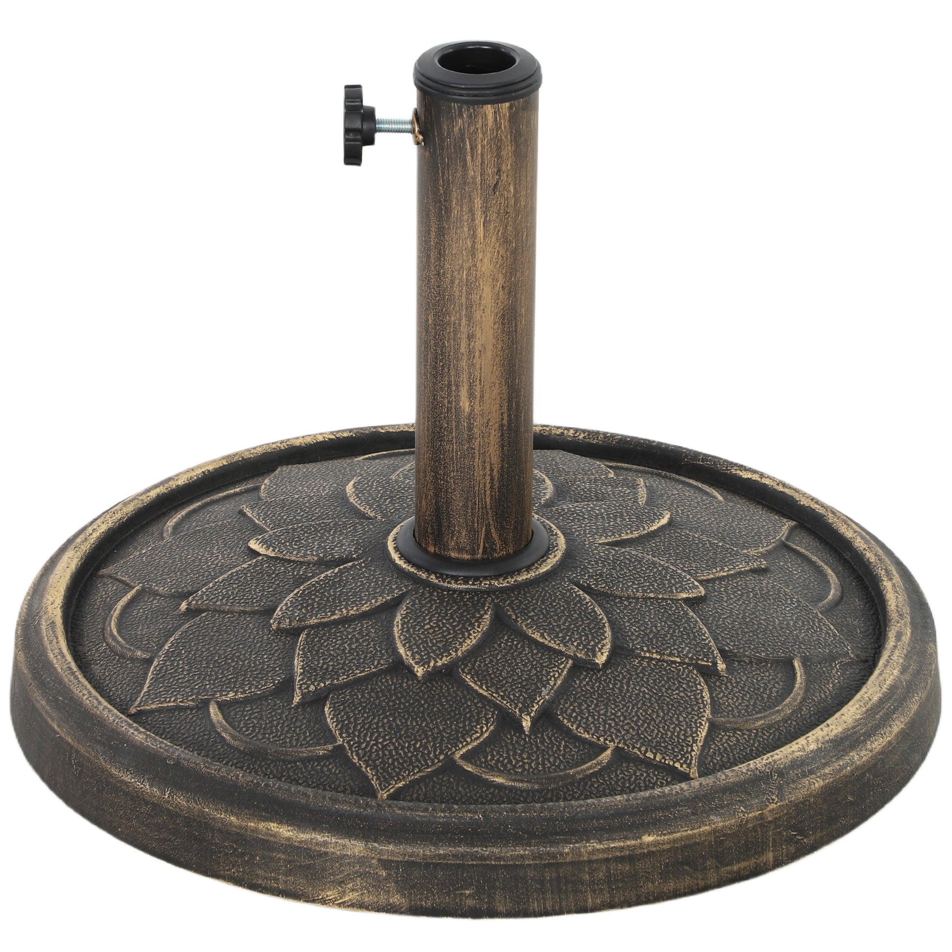 12kg Resin Garden Parasol Base, Round Umbrella Base, Heavy Duty Sun Umbrella Base for 32, 38, 48 mm Umbrella Poles for Deck Poolside, Bronze Tone