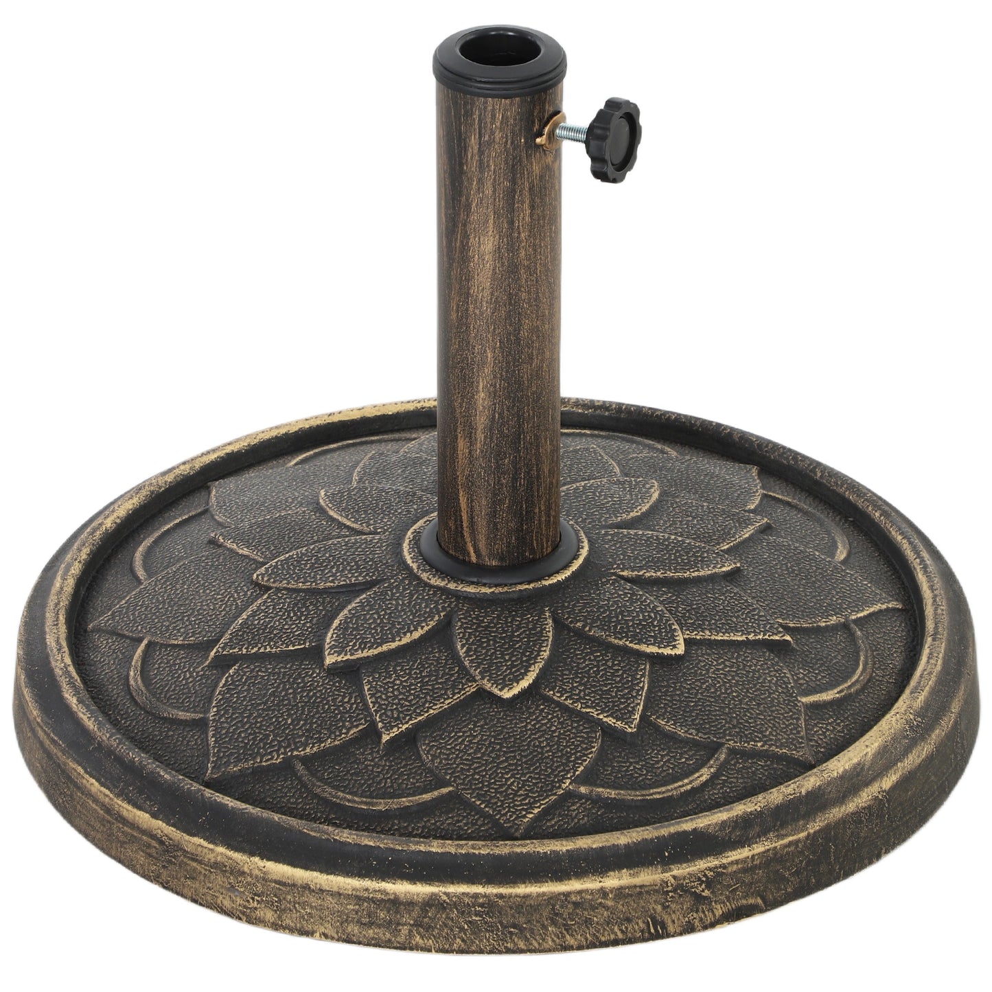 12kg Resin Garden Parasol Base, Round Umbrella Base, Heavy Duty Sun Umbrella Base for 32, 38, 48 mm Umbrella Poles for Deck Poolside, Bronze Tone