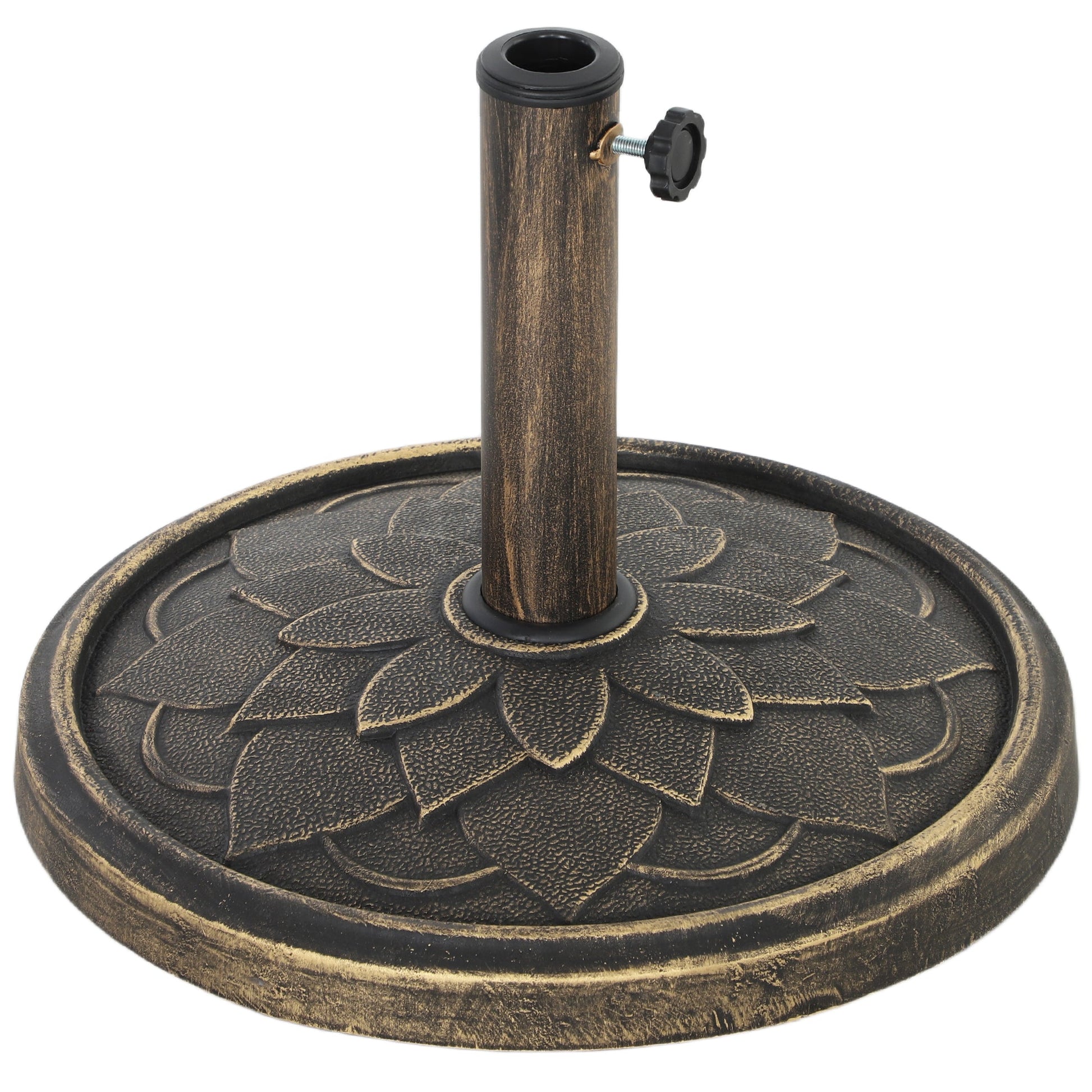 12kg Resin Garden Parasol Base, Round Umbrella Base, Heavy Duty Sun Umbrella Base for 32, 38, 48 mm Umbrella Poles for Deck Poolside, Bronze Tone