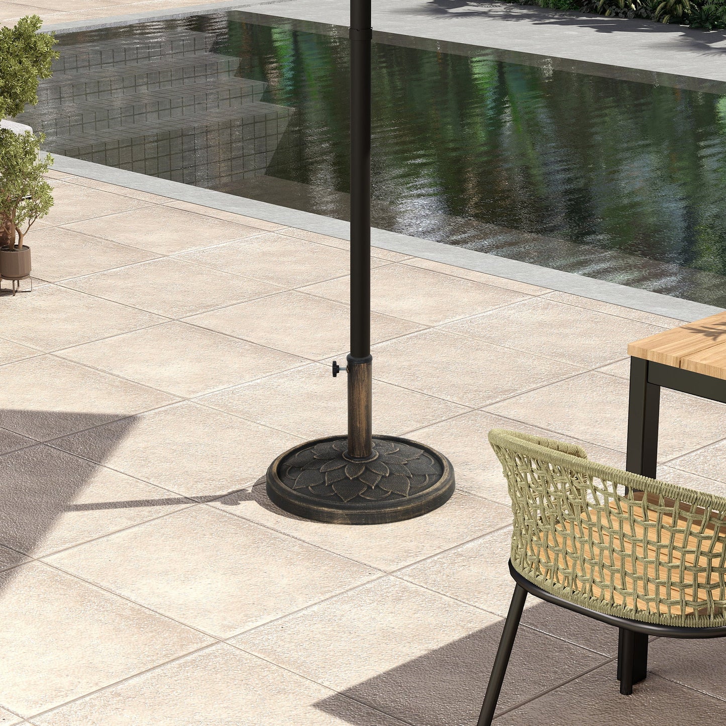 12kg Resin Garden Parasol Base, Round Umbrella Base, Heavy Duty Sun Umbrella Base for 32, 38, 48 mm Umbrella Poles for Deck Poolside, Bronze Tone