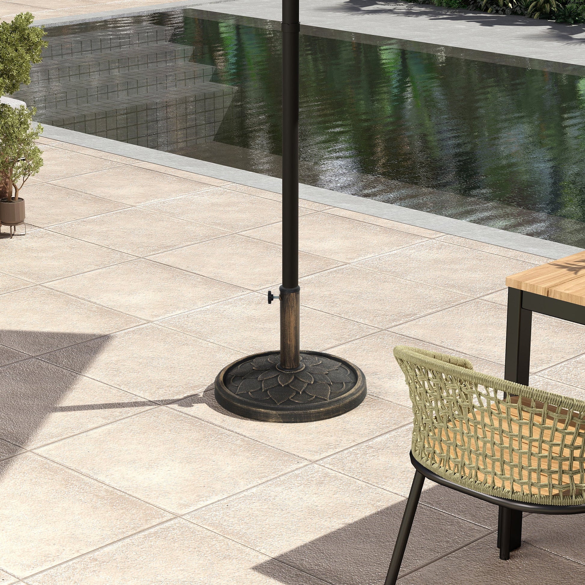 12kg Resin Garden Parasol Base, Round Umbrella Base, Heavy Duty Sun Umbrella Base for 32, 38, 48 mm Umbrella Poles for Deck Poolside, Bronze Tone