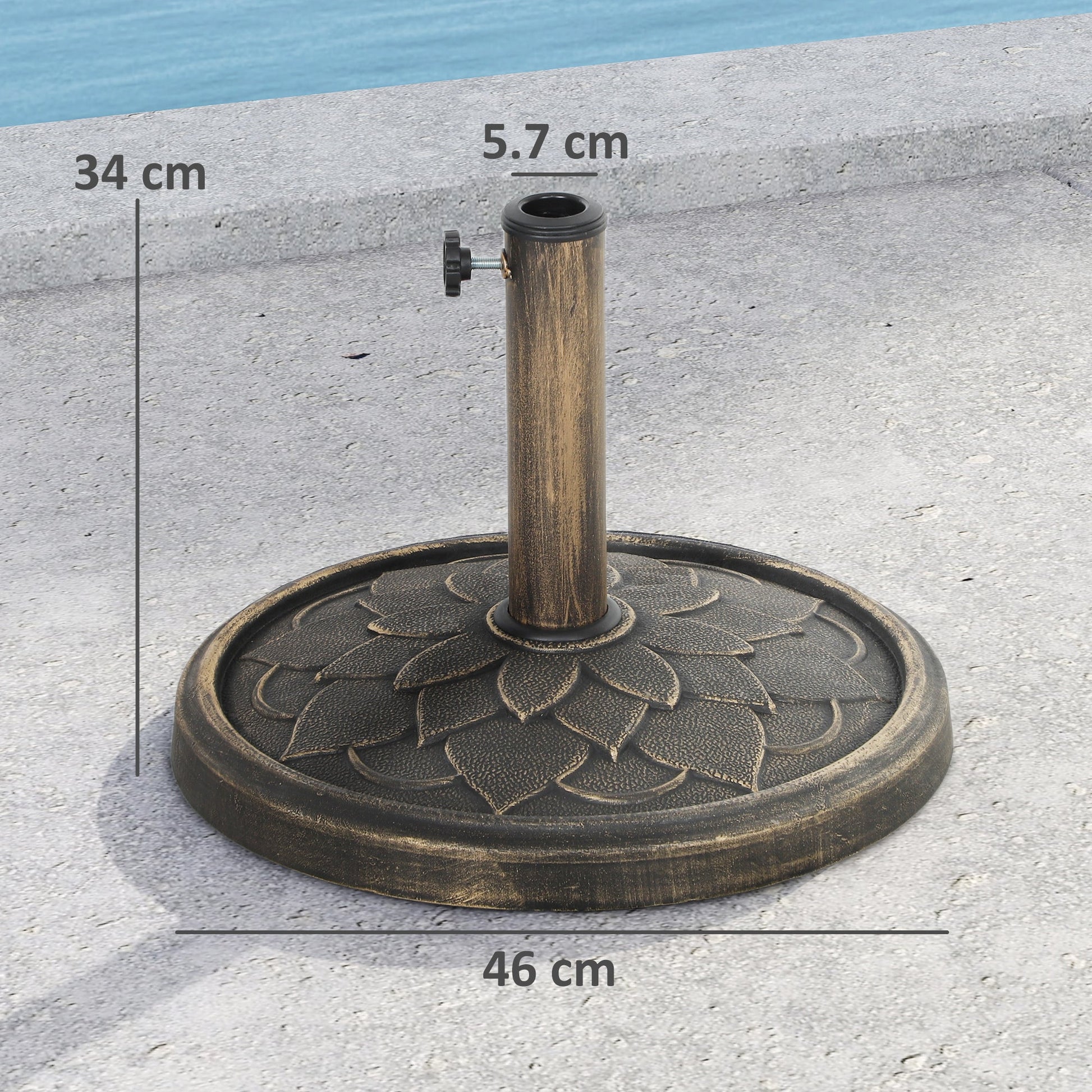 12kg Resin Garden Parasol Base, Round Umbrella Base, Heavy Duty Sun Umbrella Base for 32, 38, 48 mm Umbrella Poles for Deck Poolside, Bronze Tone