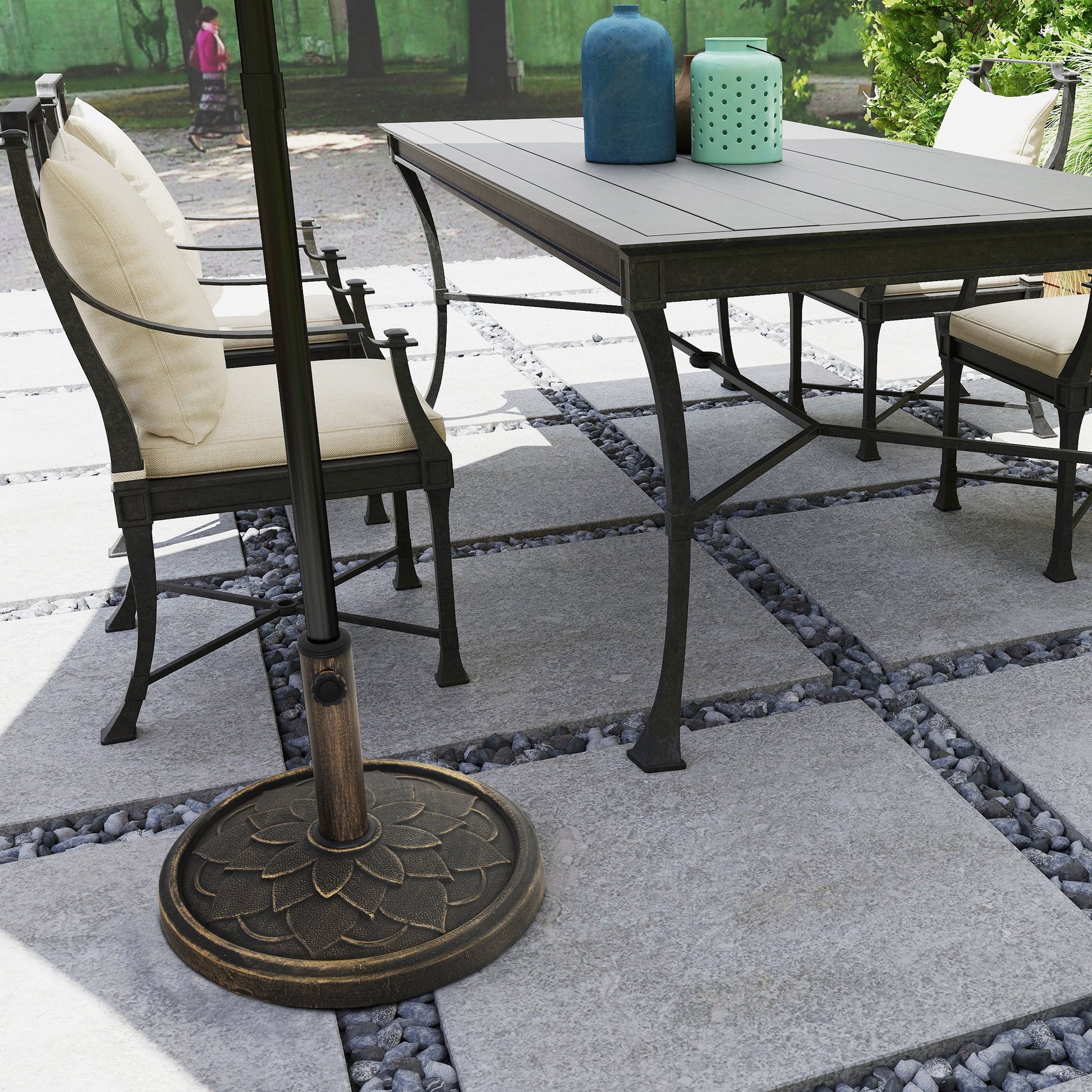 12kg Resin Garden Parasol Base, Round Umbrella Base, Heavy Duty Sun Umbrella Base for 32, 38, 48 mm Umbrella Poles for Deck Poolside, Bronze Tone