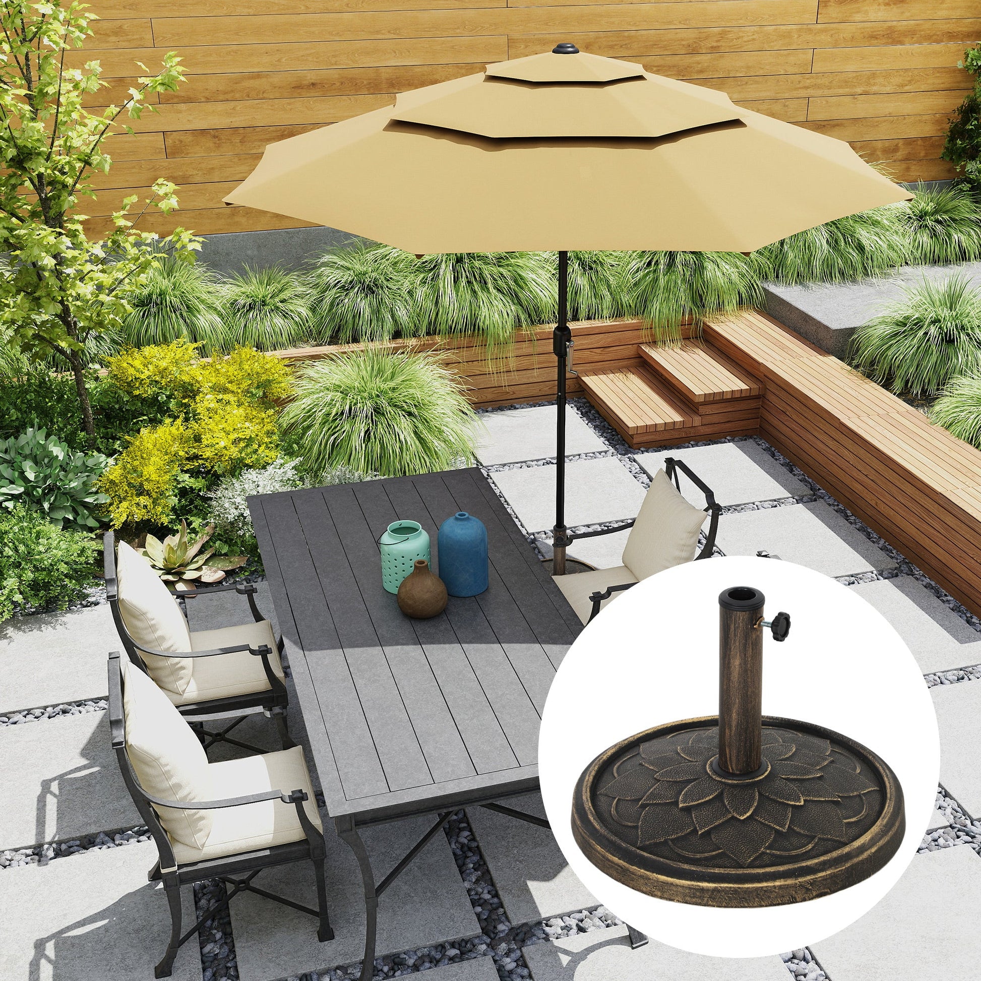 12kg Resin Garden Parasol Base, Round Umbrella Base, Heavy Duty Sun Umbrella Base for 32, 38, 48 mm Umbrella Poles for Deck Poolside, Bronze Tone