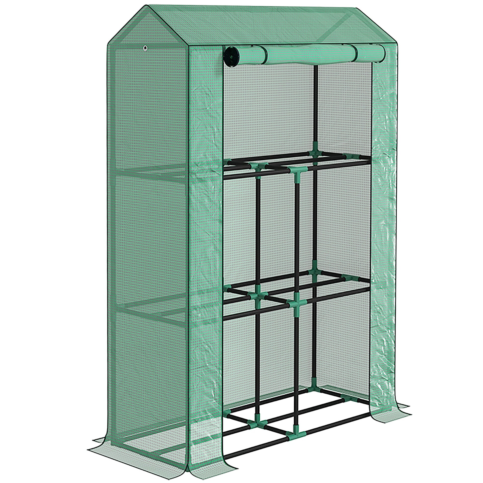 3 Tier Mini Greenhouse with Reinforced PE Cover, Portable Small Greenhouse with Roll-Up Door, 100 x 40 x 150cm, Green
