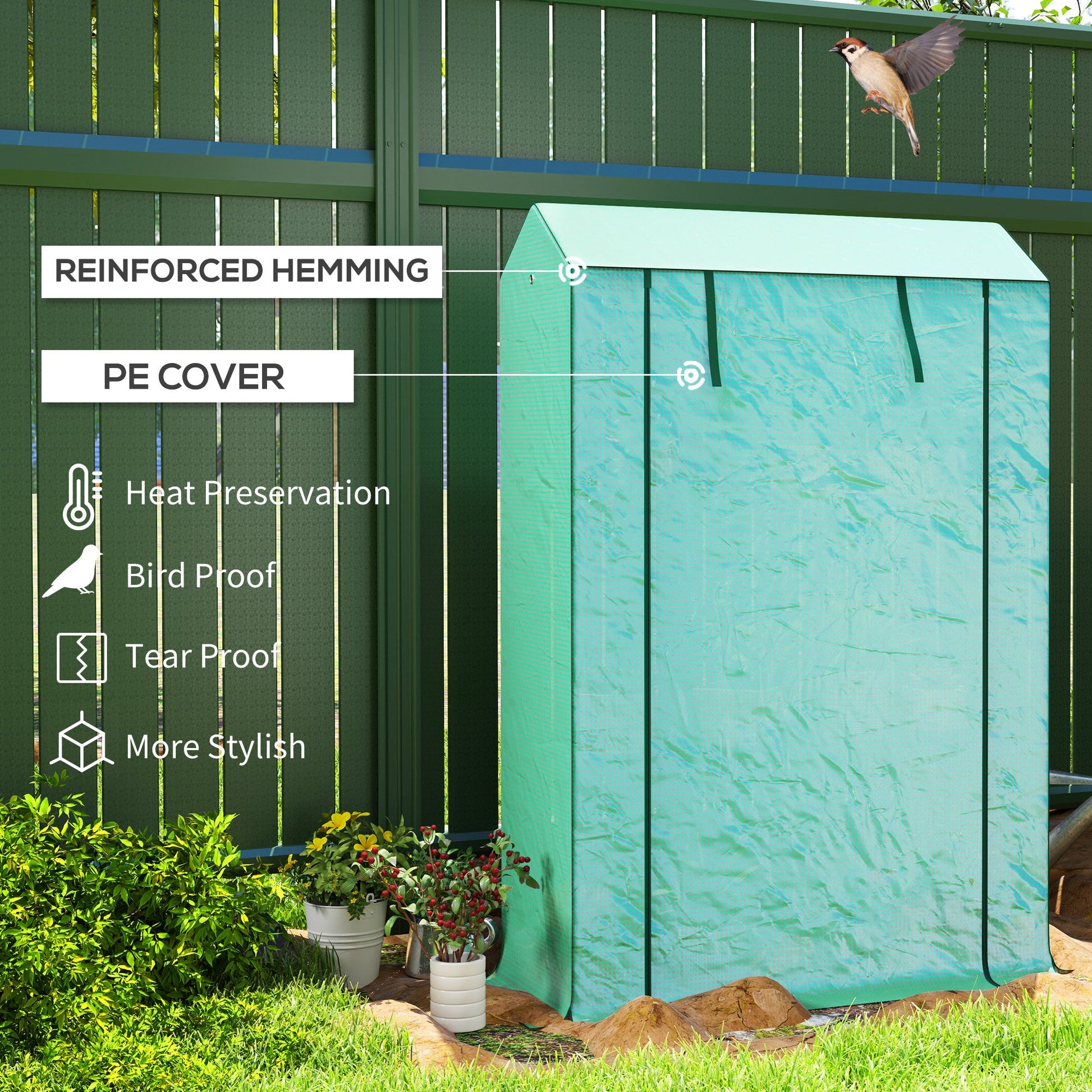 3 Tier Mini Greenhouse with Reinforced PE Cover, Portable Small Greenhouse with Roll-Up Door, 100 x 40 x 150cm, Green