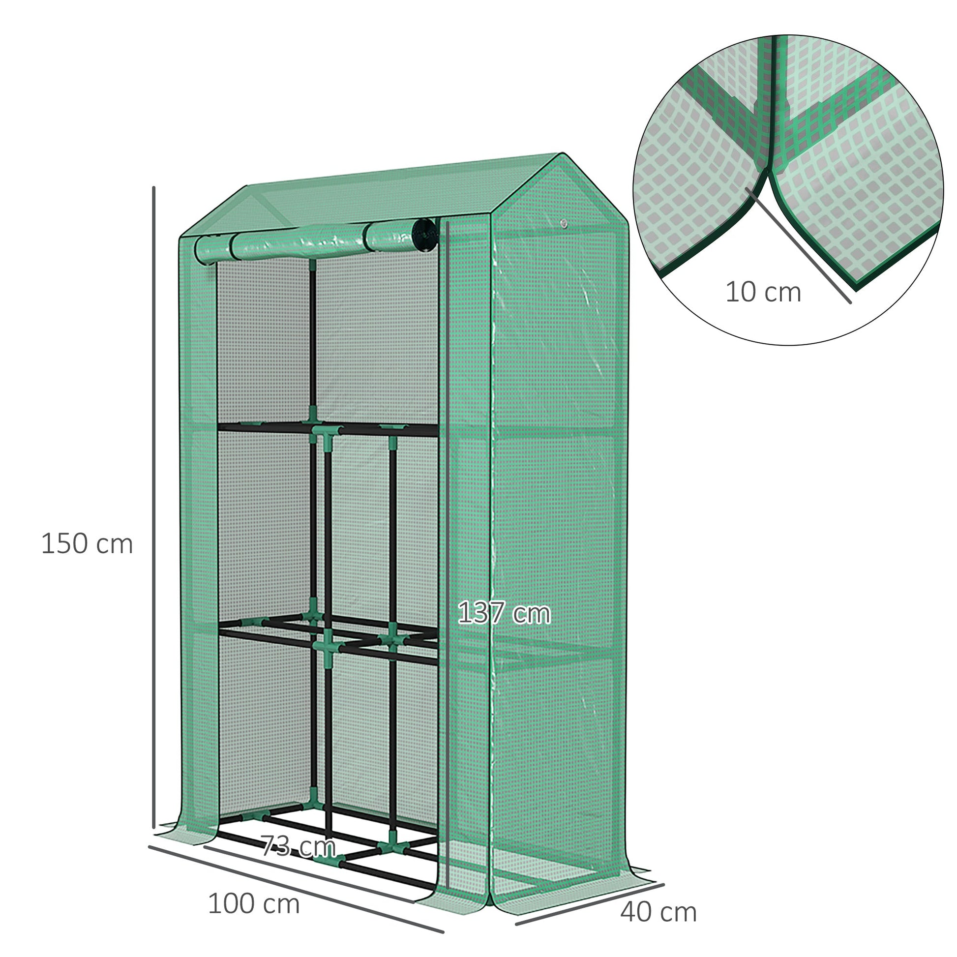 3 Tier Mini Greenhouse with Reinforced PE Cover, Portable Small Greenhouse with Roll-Up Door, 100 x 40 x 150cm, Green