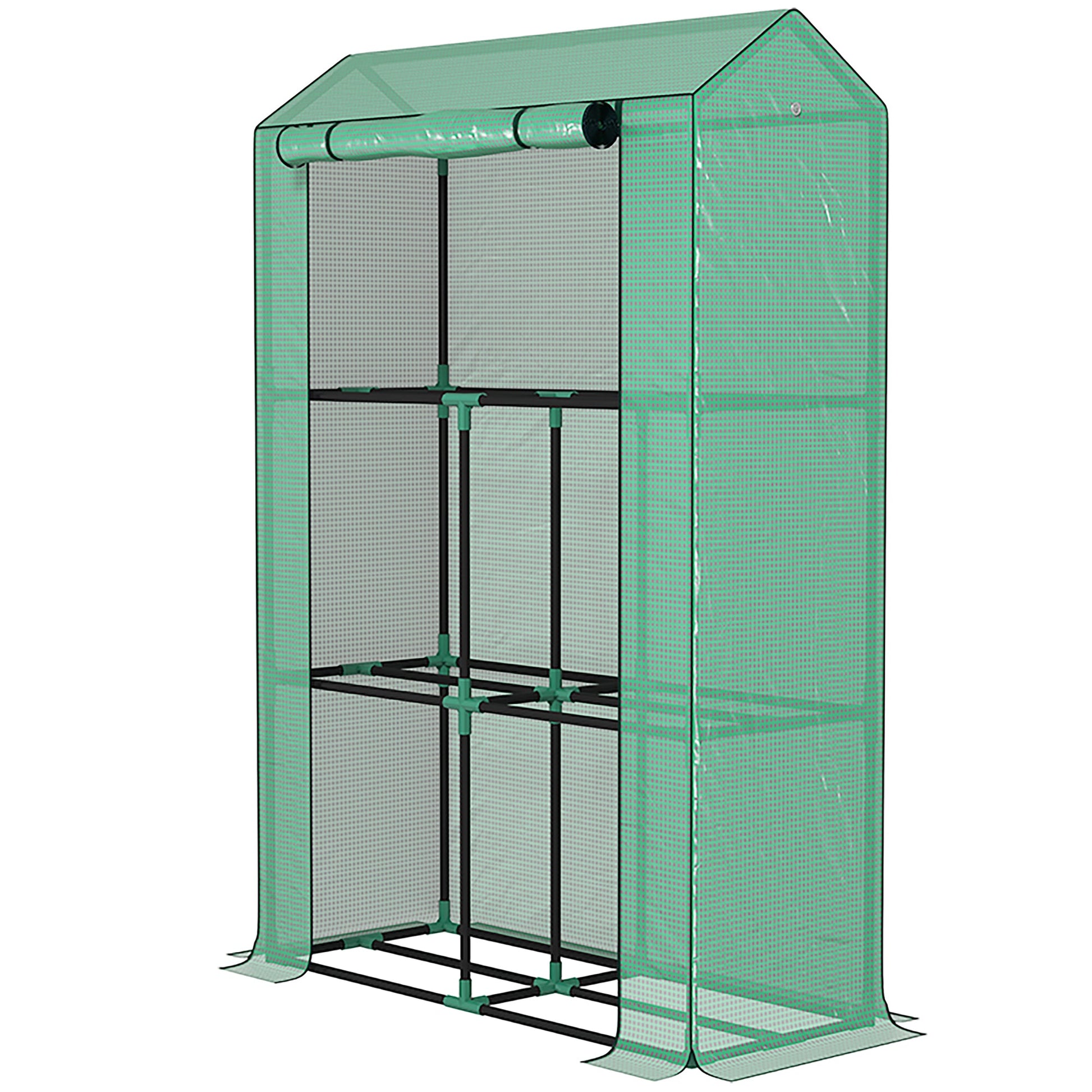 3 Tier Mini Greenhouse with Reinforced PE Cover, Portable Small Greenhouse with Roll-Up Door, 100 x 40 x 150cm, Green