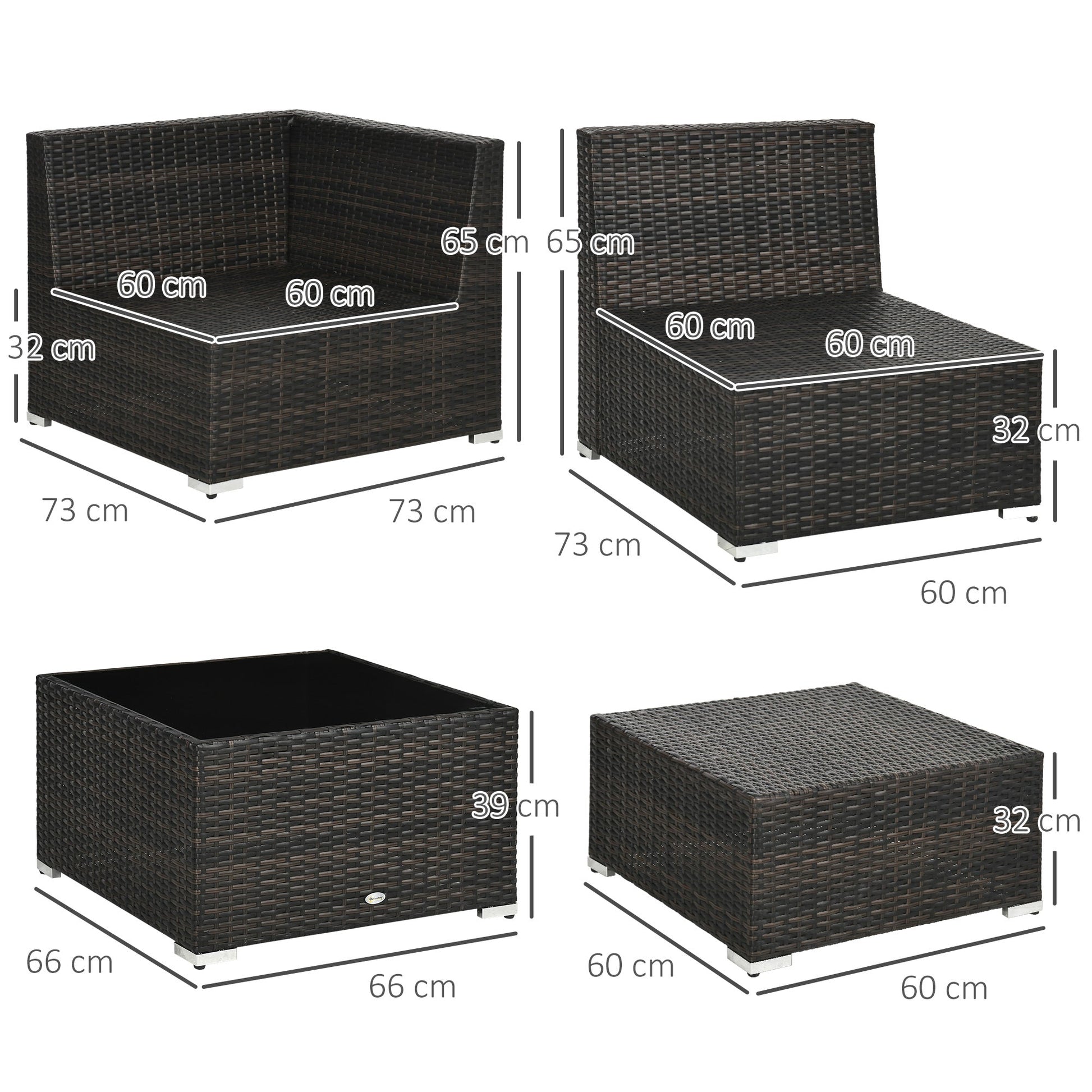 8 Pieces PE Rattan Corner Sofa Set, Outdoor Garden Furniture Set, Patio Wicker Sofa Seater w/ Cushion, Washable Cushion Cover & Tempered Glass Table, Brown