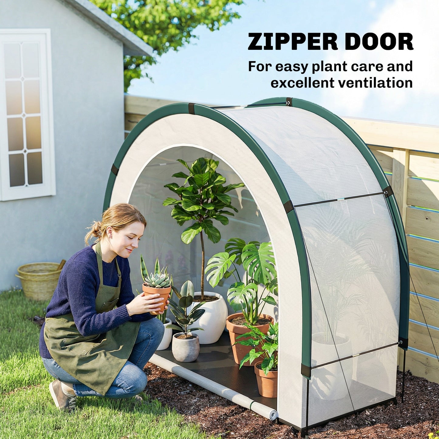 Foldable Small Greenhouse, Portable Green House with Zipper Door, PE Base, Mini Greenhouse for Garden Patio, 200 x 80 x 164 cm, Green