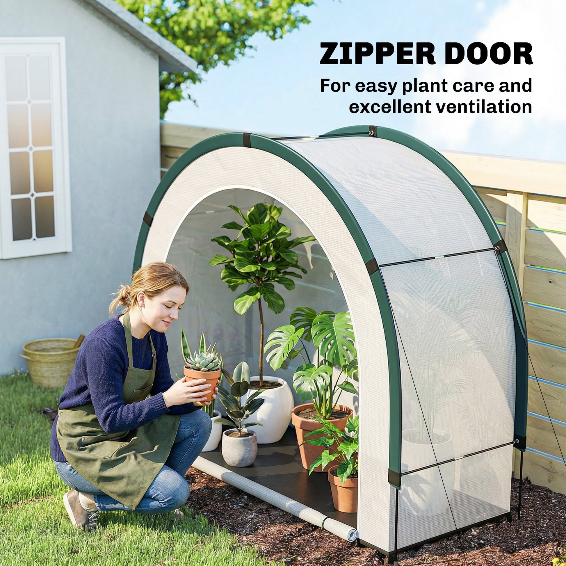 Foldable Small Greenhouse, Portable Green House with Zipper Door, PE Base, Mini Greenhouse for Garden Patio, 200 x 80 x 164 cm, Green