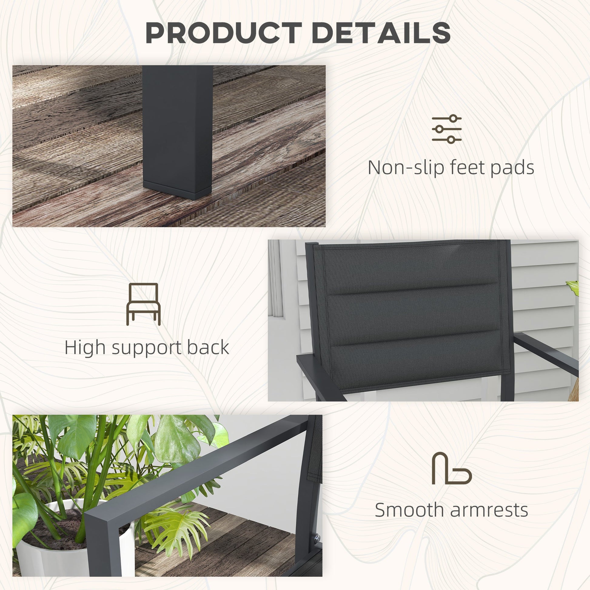 2 Pieces Garden Dining Chairs, Aluminium Outdoor Armchair for 2 with Breathable Mesh Fabric, Stackable Design, Dark Grey