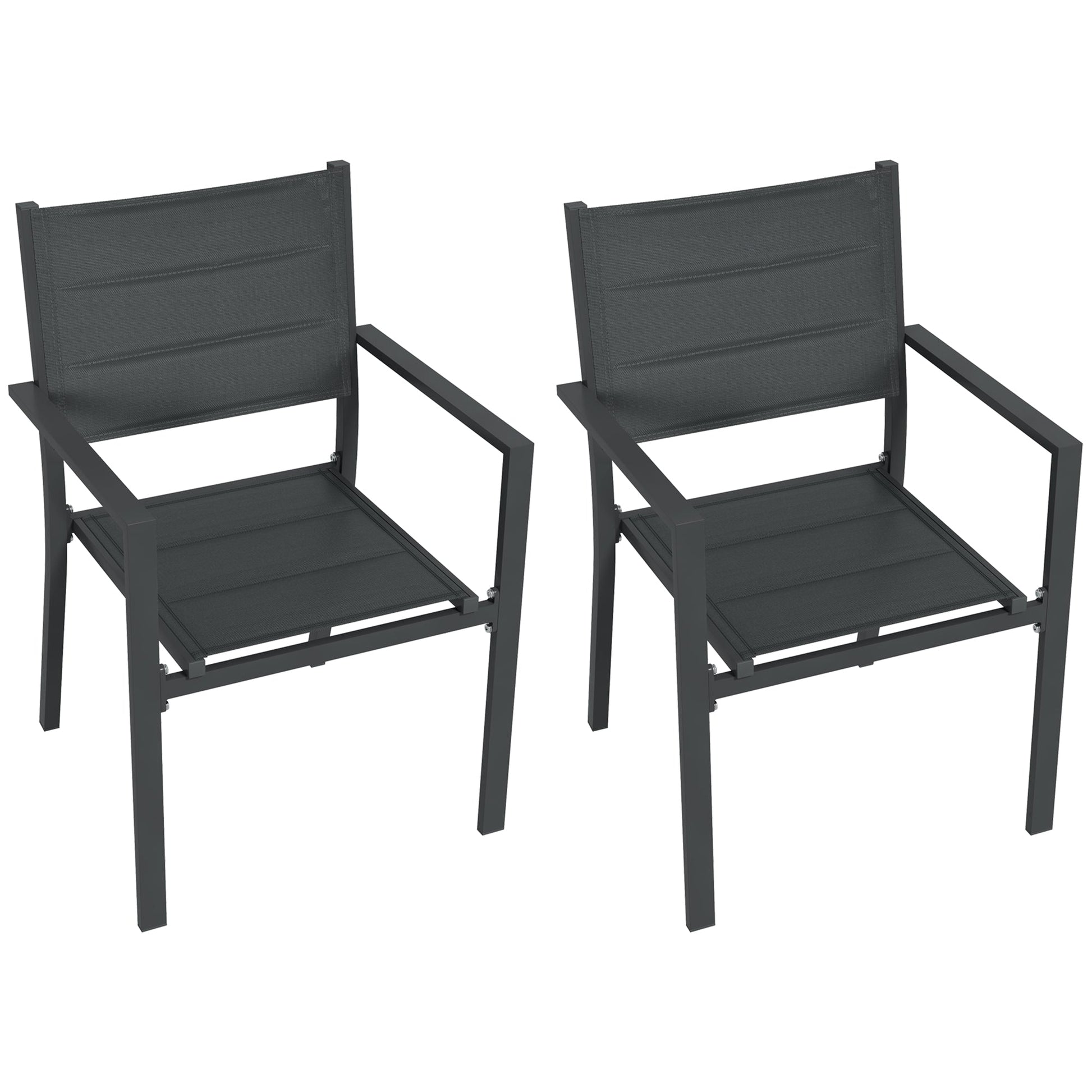 2 Pieces Garden Dining Chairs, Aluminium Outdoor Armchair for 2 with Breathable Mesh Fabric, Stackable Design, Dark Grey