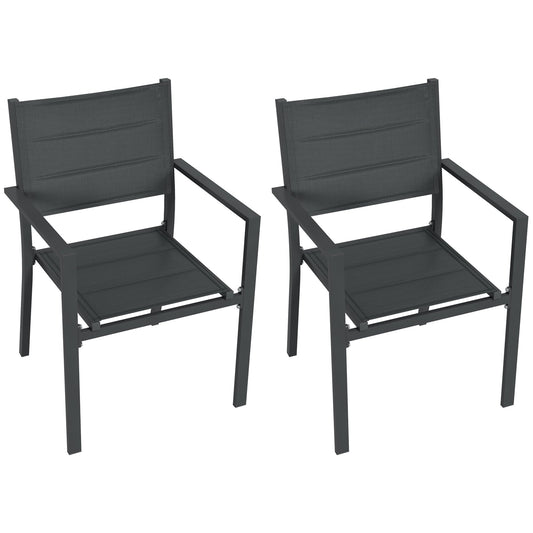 2 Pieces Garden Dining Chairs, Aluminium Outdoor Armchair for 2 with Breathable Mesh Fabric, Stackable Design, Dark Grey