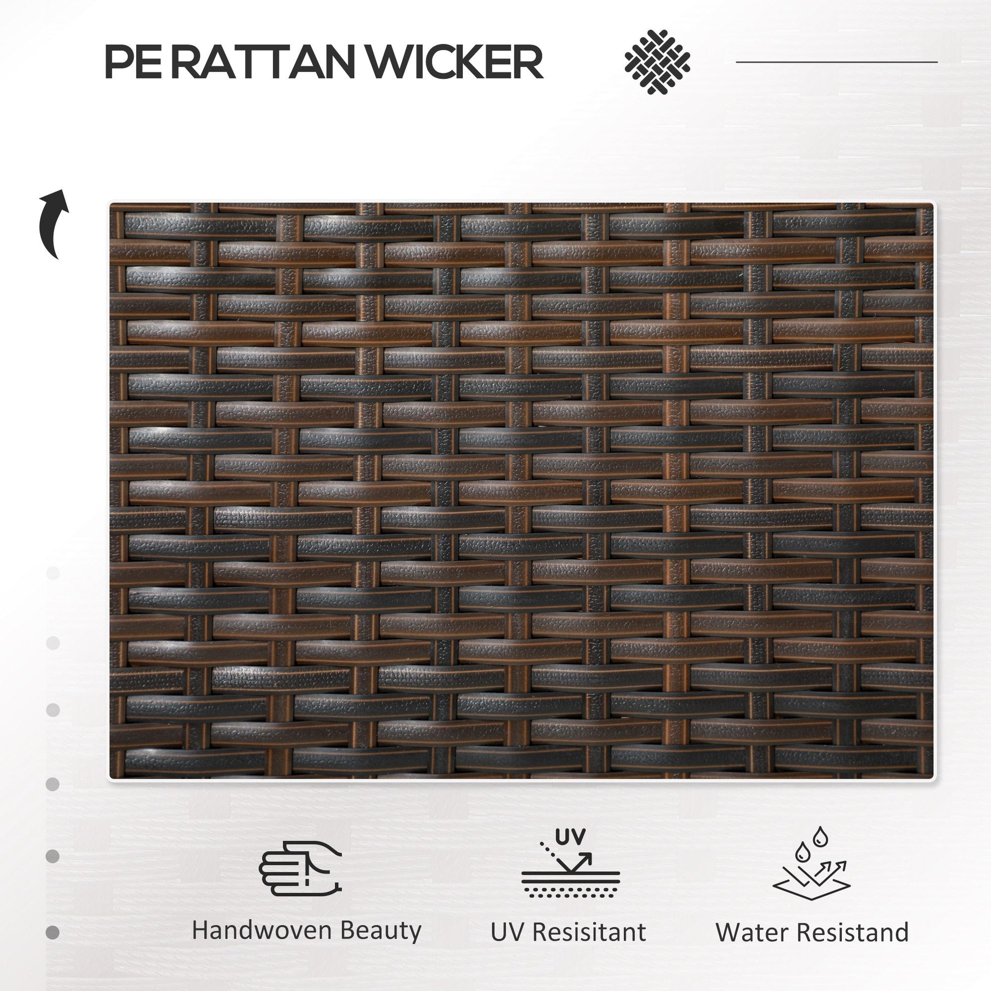 2 Seat Rattan Garden Bench, Patio Wicker Chair with Glass Tea Table, Outdoor Love Seat with Padded Cushions, for Garden, Porch, Poolside, Brown/Cream White
