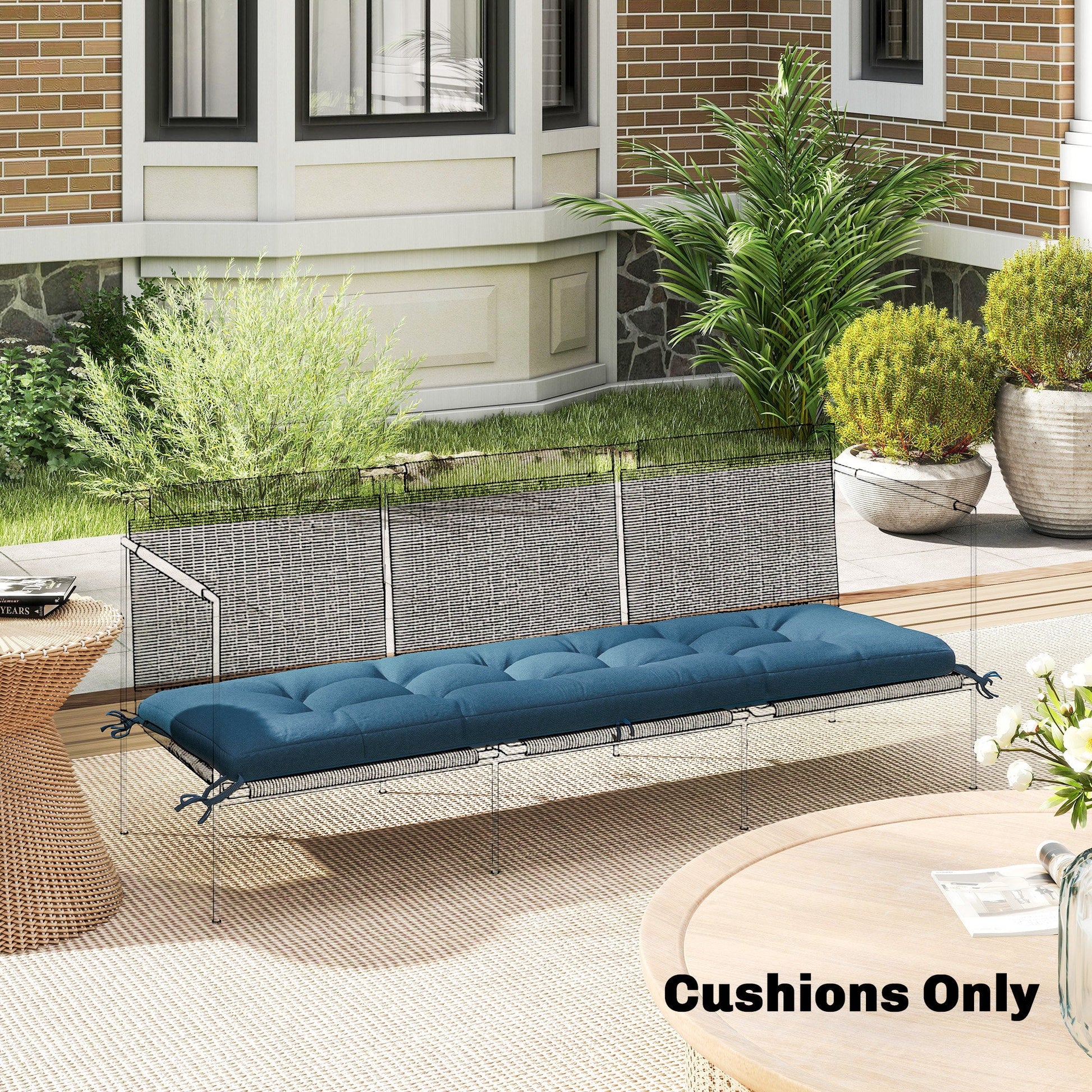 Sun Lounger Cushion, Memory Foam Patio Chair Cushion with Ties, Outdoor Seat Pad Fits 190 x 60 cm Lounger, Blue