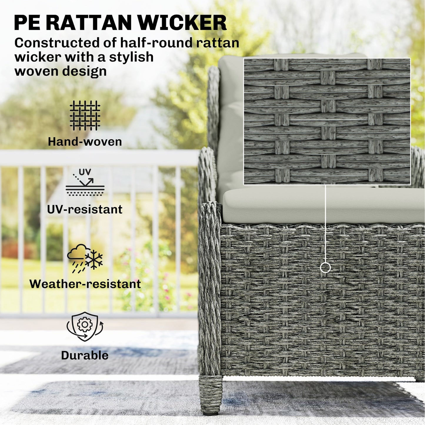 5 Piece Garden Furniture Set, Rattan Reclining Garden Chair Set of 2 with Glass-Top Coffee Table, Footstool and Thickness Cushion for Balcony, Patio, Cream White