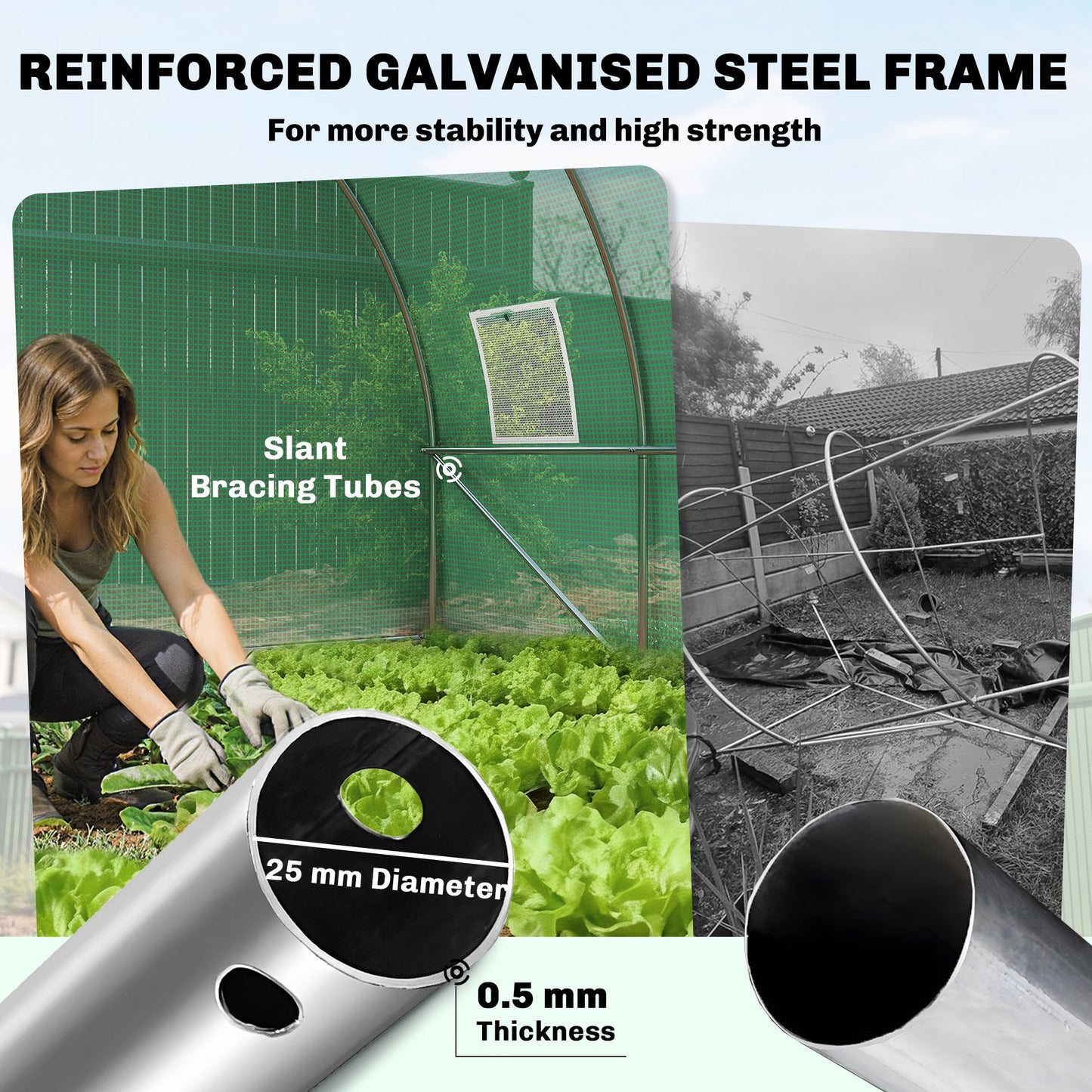10' x 13' Walk-in Polytunnel Greenhouse with Hinged Door and 8 Roll Up Mesh Windows, Garden Tunnel Warm House Tent with UV-resistant PE Cover, Galvanised Steel Frame, Green