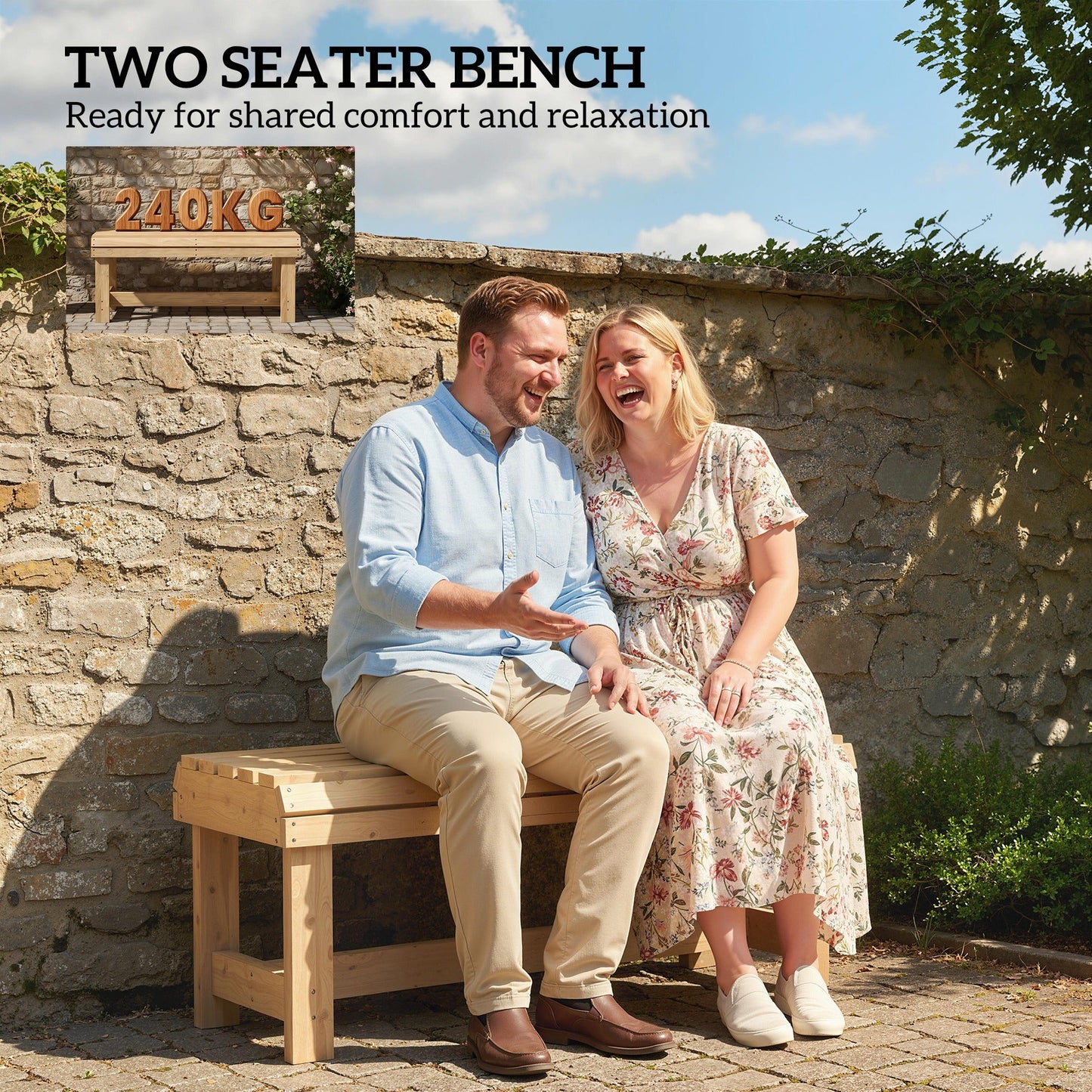 Wooden Garden Bench, 2 Seater Outdoor Bench with Slatted Curved Seat, Backless Small Wood Garden Furniture, 240 KG Capacity for Porch, Park, Patio, 100 x 40 x 43 cm, Natural Wood Finish