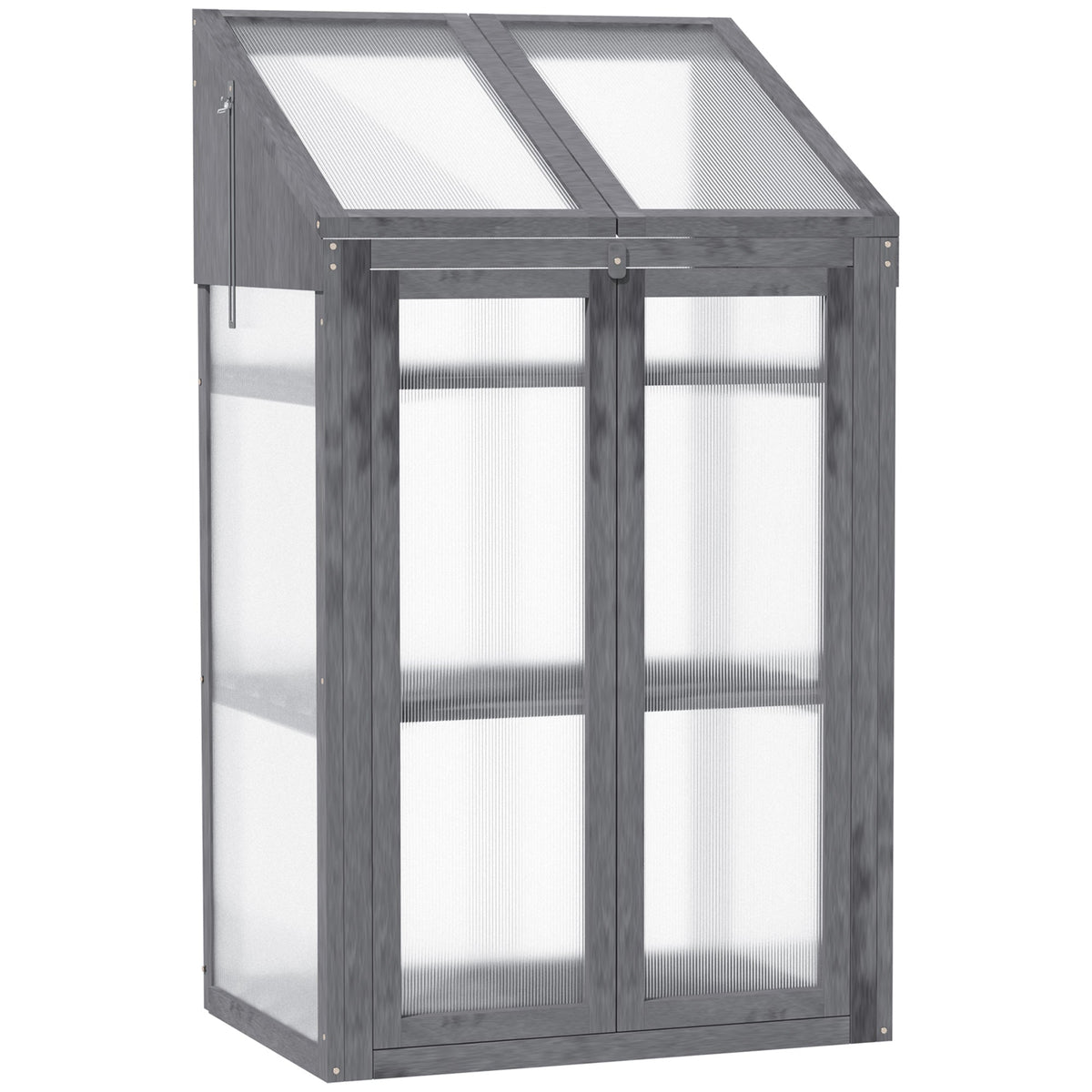 Wooden Cold Frame Polycarbonate Greenhouse with Openable Top Cover and Double Door, Grow House for Flower, Vegetable and Plants, 70 x 50 x 120cm, Grey