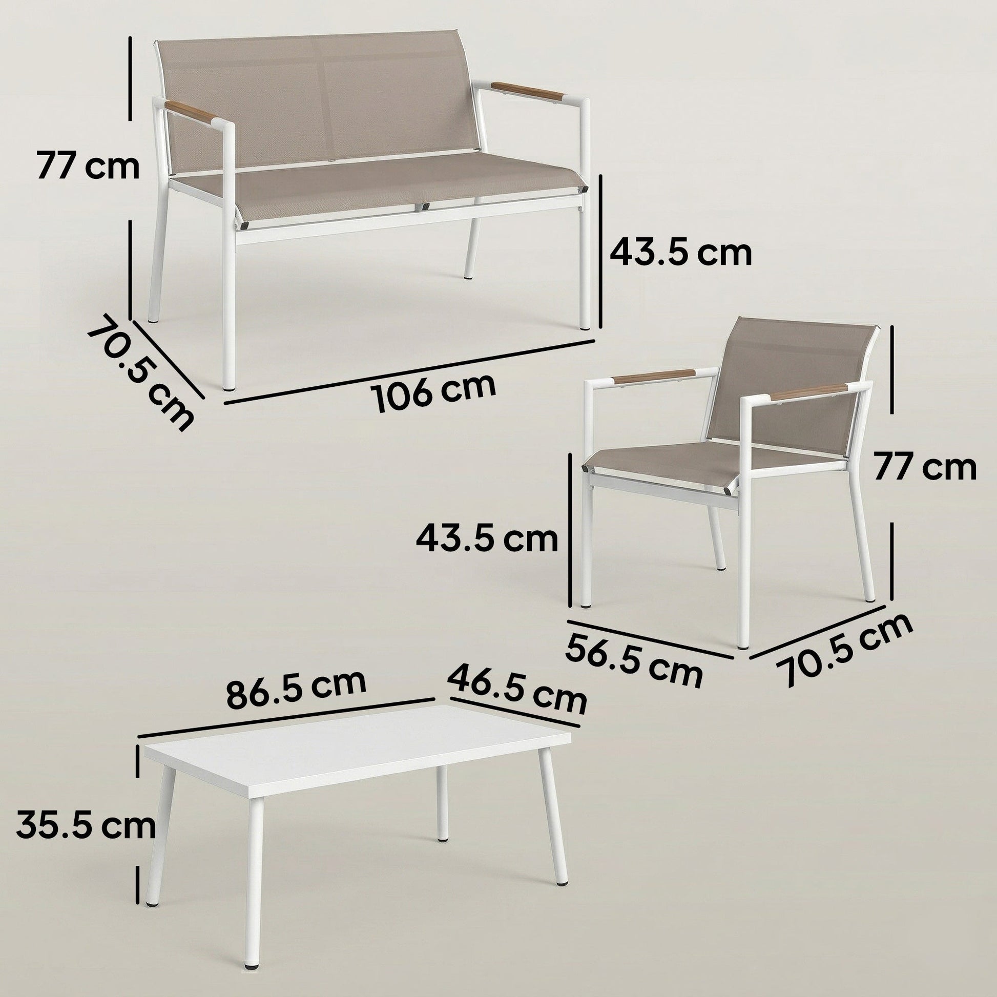 4 Seater Garden Furniture Set with Loveseat, 2 Armchairs, Metal-Top Table, Metal Garden Sofa Set with Breathable Mesh Seats, Outdoor Furniture Conversation Sets, Khaki