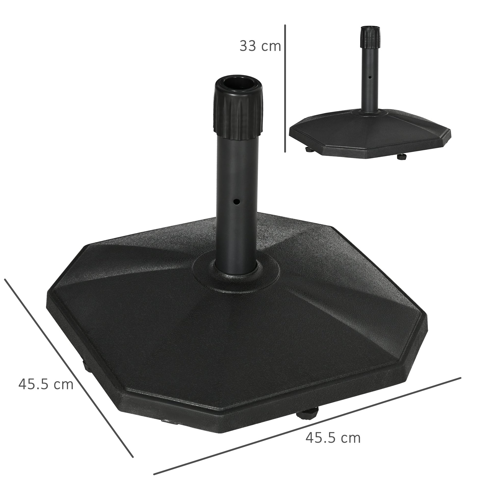 18kg Patio Parasol Base, Garden Concrete Umbrella Base, Outdoor Umbrella Stand Holder for Parasol Poles 34mm, 38mm and 48mm, Black