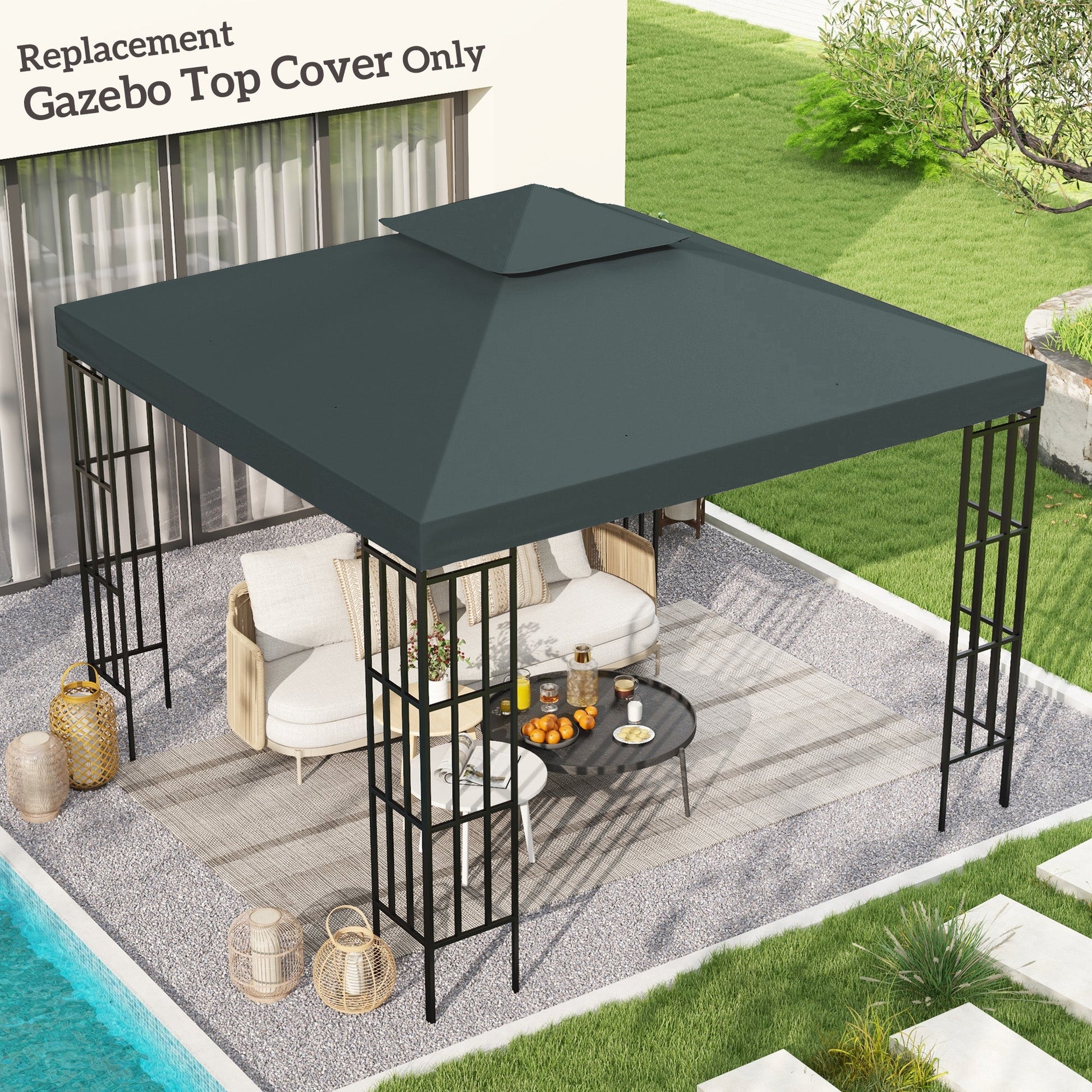 3 x 3(m) Gazebo Canopy Roof Top Replacement Cover Spare Part Charcoal Grey (TOP COVER ONLY)