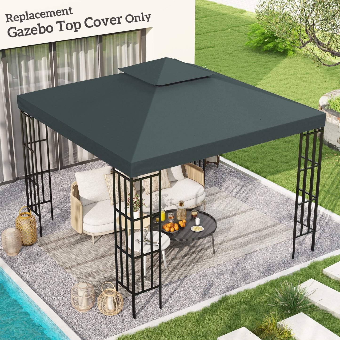 3 x 3(m) Gazebo Canopy Roof Top Replacement Cover Spare Part Charcoal Grey (TOP COVER ONLY)