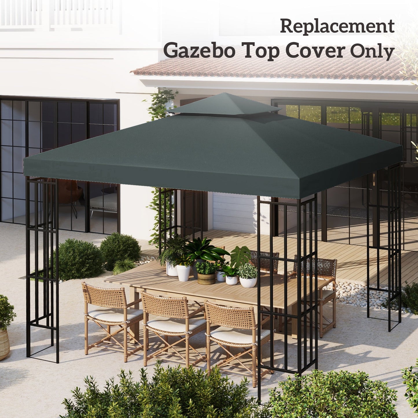 3 x 3(m) Gazebo Canopy Roof Top Replacement Cover Spare Part Charcoal Grey (TOP COVER ONLY)
