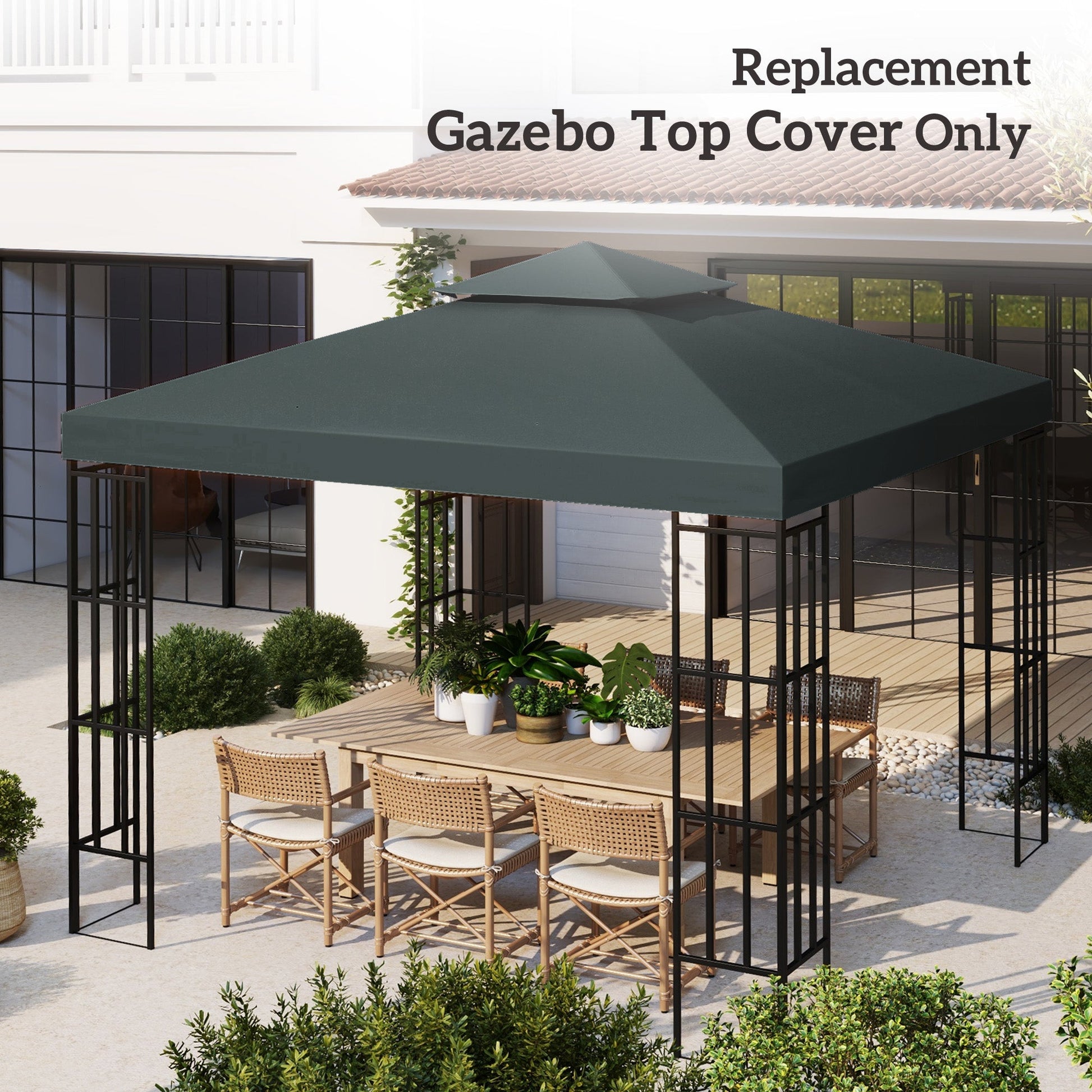 3 x 3(m) Gazebo Canopy Roof Top Replacement Cover Spare Part Charcoal Grey (TOP COVER ONLY)