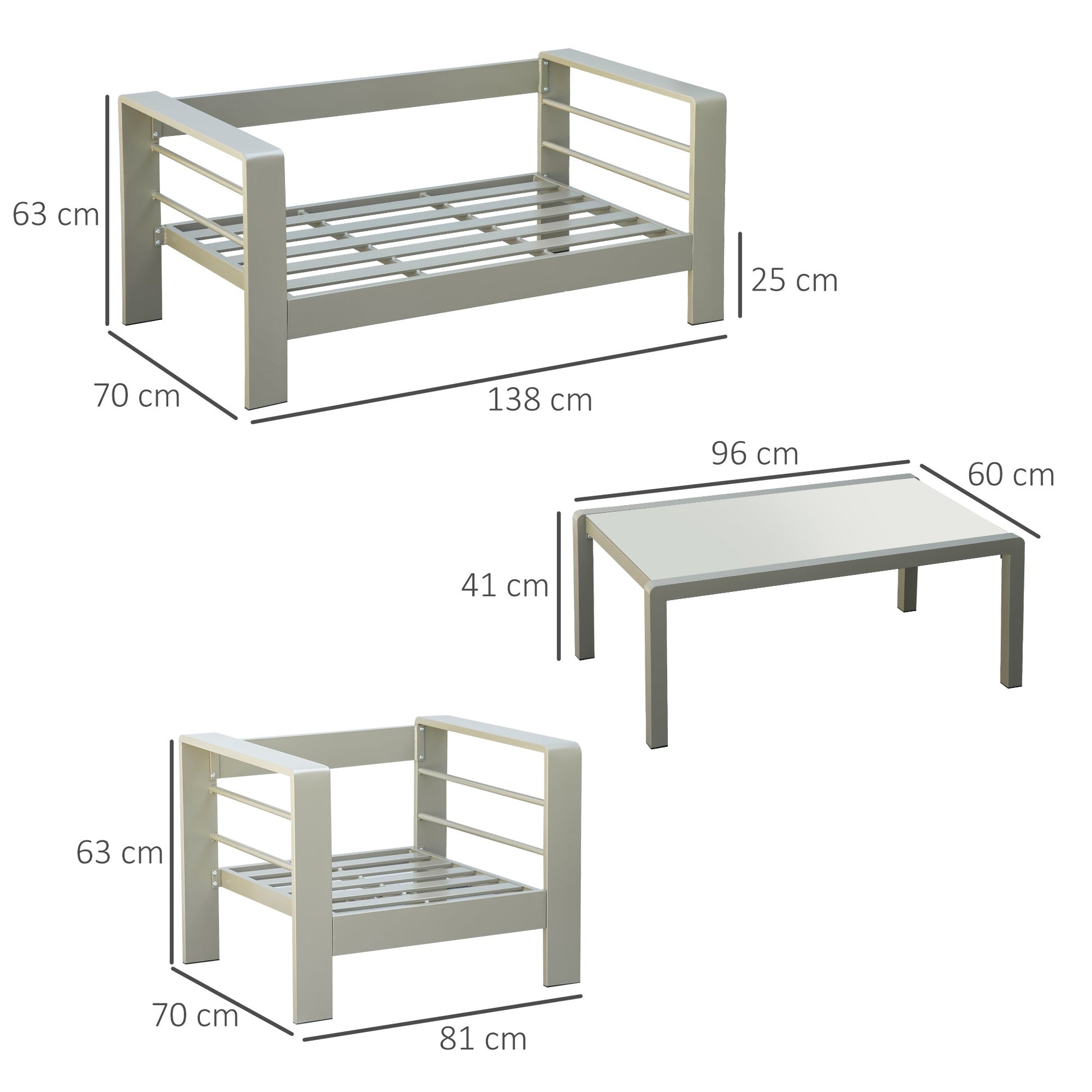 4 Pieces Outdoor Garden Furniture Set, Aluminium Frame Backyard Furniture w/ Thick Padded Cushioned Loveseat, 2 Chairs, and Glass Top Table, Champagne Gold