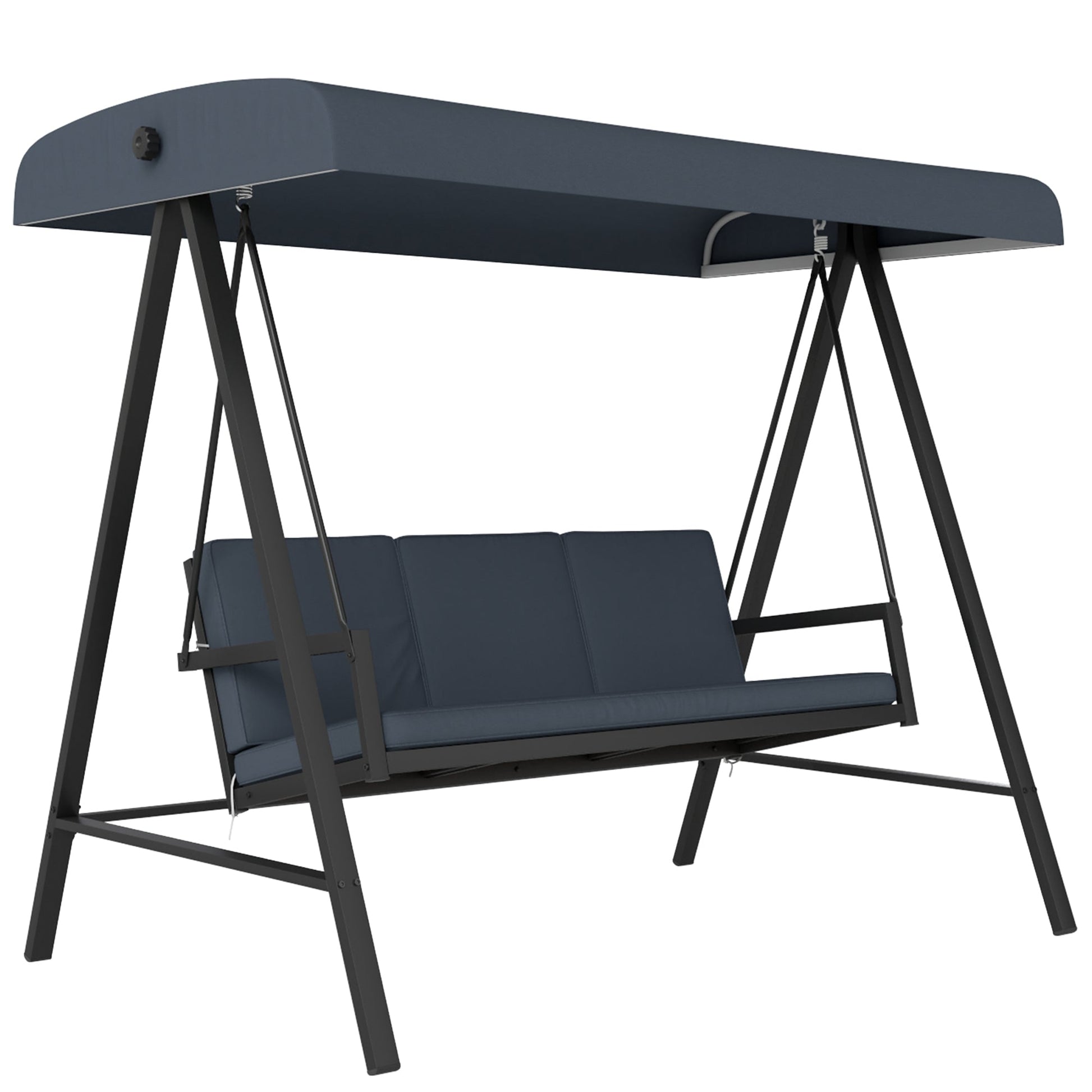3 Seater Garden Swing Chair, Outdoor Hammock Bench with Adjustable Canopy, Removable Cushions and Steel Frame, Dark Grey