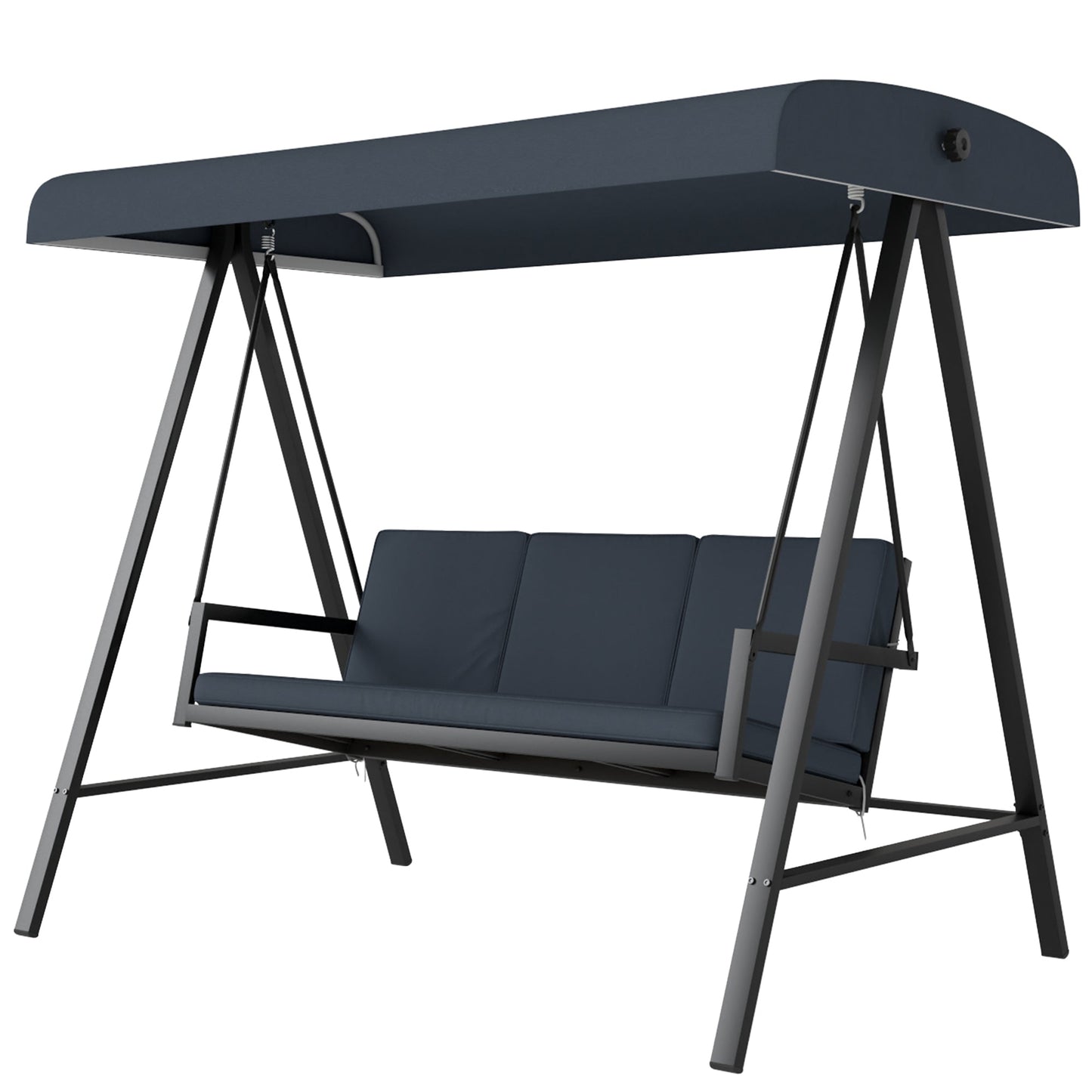 3 Seater Garden Swing Chair, Outdoor Hammock Bench with Adjustable Canopy, Removable Cushions and Steel Frame, Dark Grey