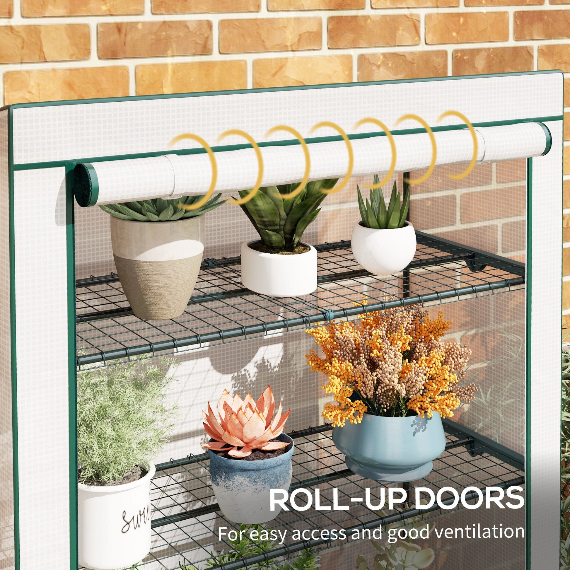 4 Tier Lean-to Mini Greenhouse with Reinforced PE Cover, Portable Small Greenhouse with Roll-Up Door, Green Hemmed Edging, 110 x 50 x 171cm, Green