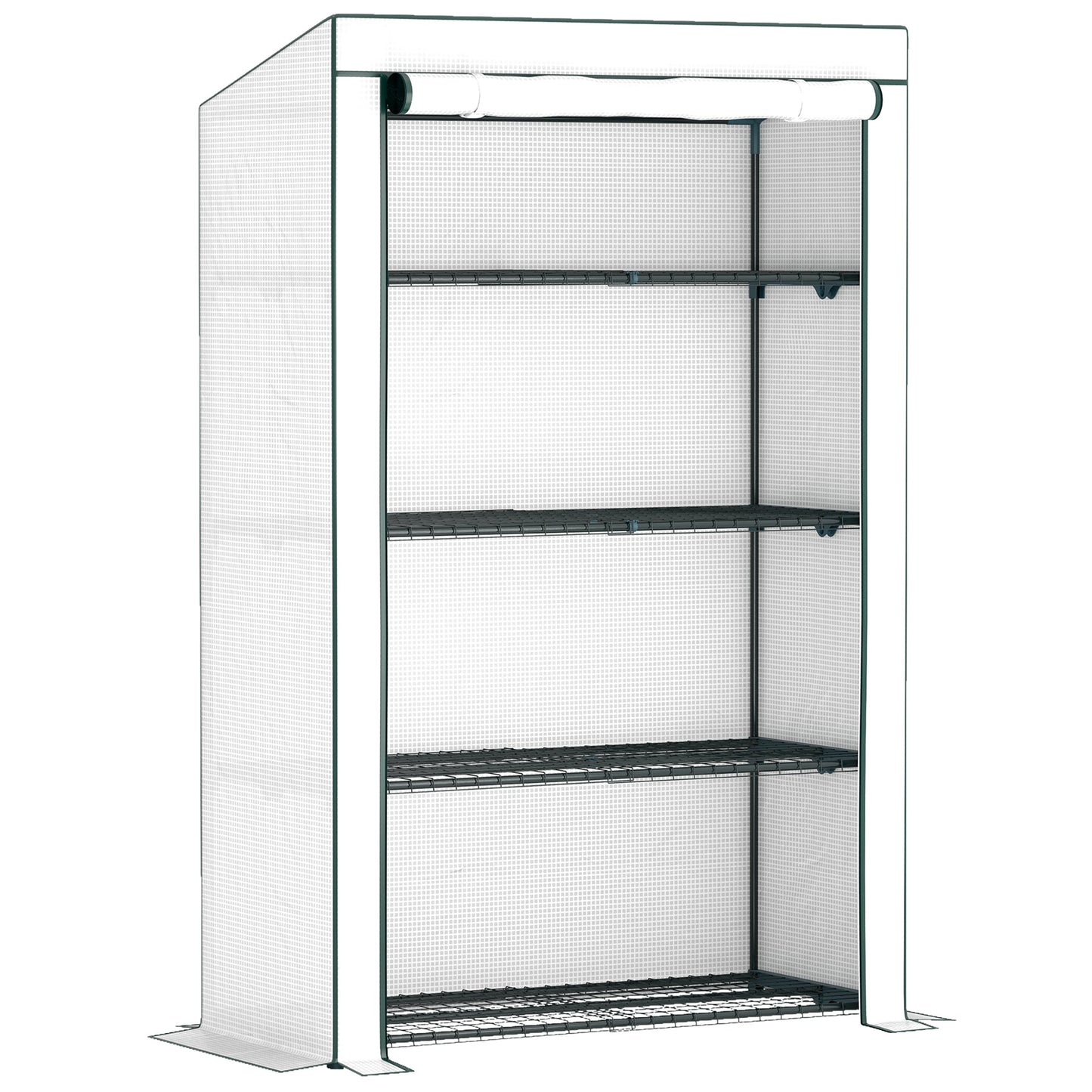 4 Tier Lean-to Mini Greenhouse with Reinforced PE Cover, Portable Small Greenhouse with Roll-Up Door, Green Hemmed Edging, 110 x 50 x 171cm, Green
