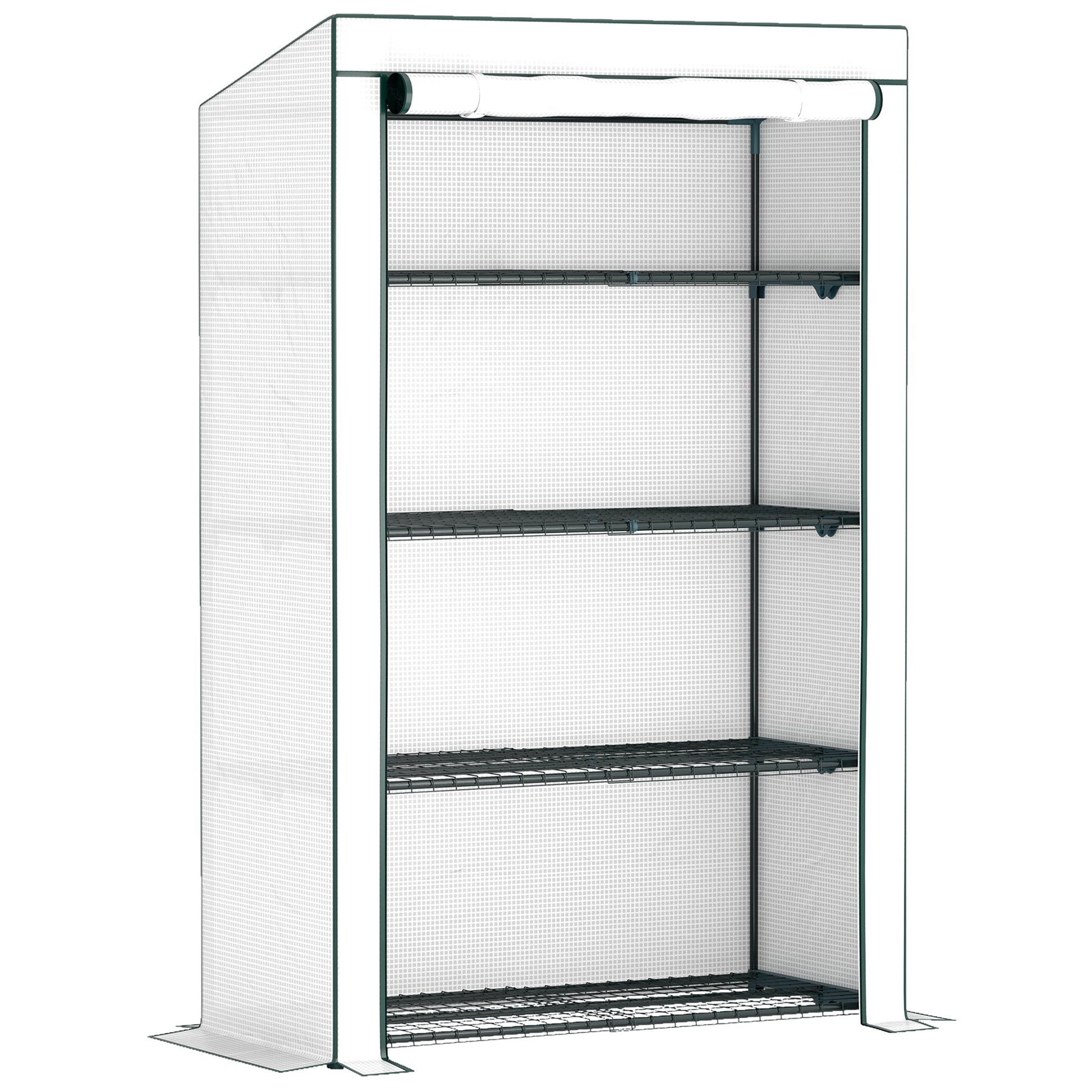 4 Tier Lean-to Mini Greenhouse with Reinforced PE Cover, Portable Small Greenhouse with Roll-Up Door, Green Hemmed Edging, 110 x 50 x 171cm, Green