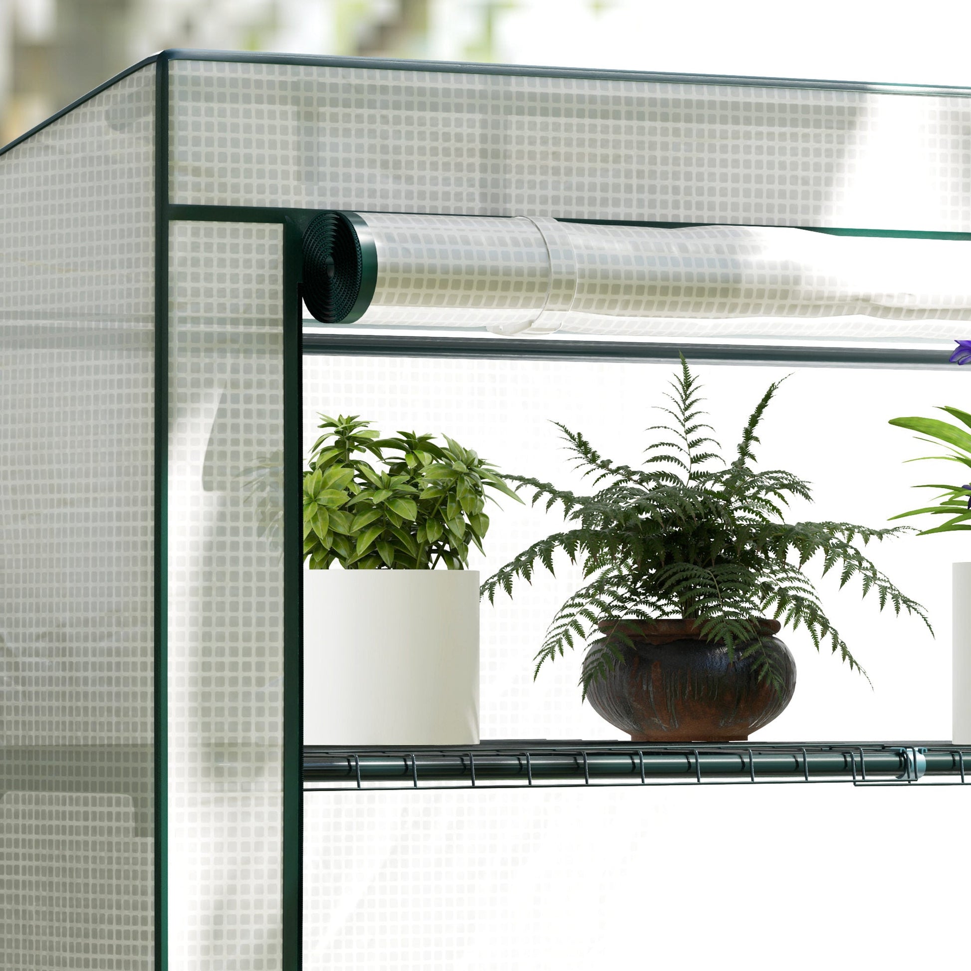 4 Tier Lean-to Mini Greenhouse with Reinforced PE Cover, Portable Small Greenhouse with Roll-Up Door, Green Hemmed Edging, 110 x 50 x 171cm, Green