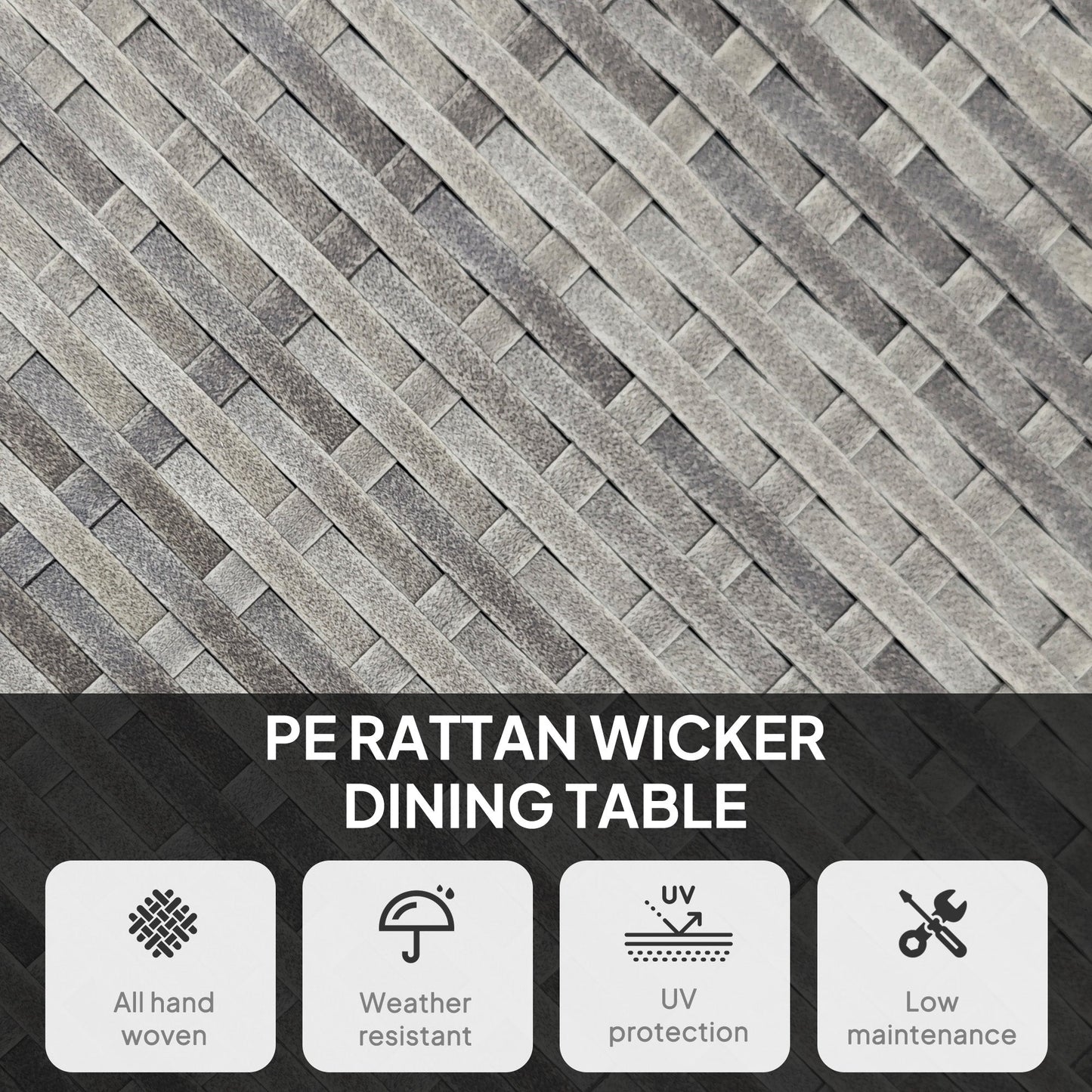 90 cm Outdoor Dining Table, PE Rattan Patio Table with Wood-plastic Composite Top for Balcony, Garden, Grey