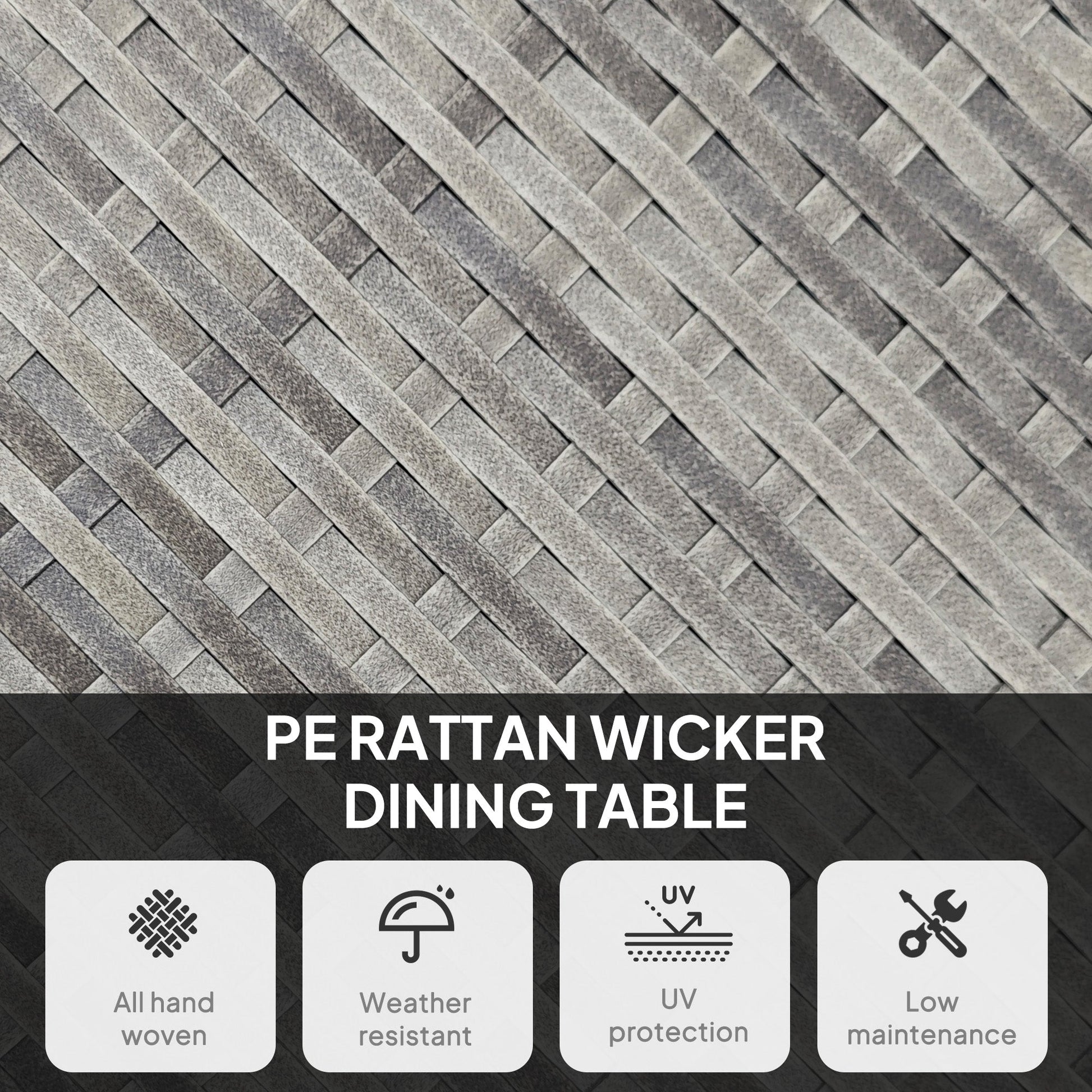 90 cm Outdoor Dining Table, PE Rattan Patio Table with Wood-plastic Composite Top for Balcony, Garden, Grey
