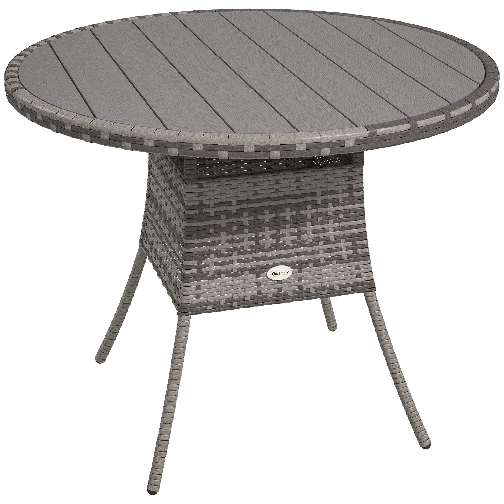 90 cm Outdoor Dining Table, PE Rattan Patio Table with Wood-plastic Composite Top for Balcony, Garden, Grey