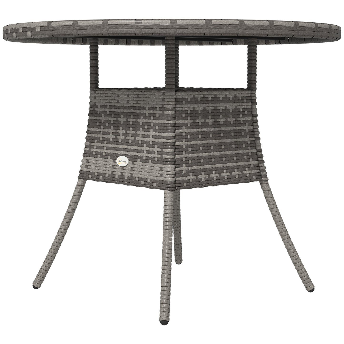 90 cm Outdoor Dining Table, PE Rattan Patio Table with Wood-plastic Composite Top for Balcony, Garden, Grey
