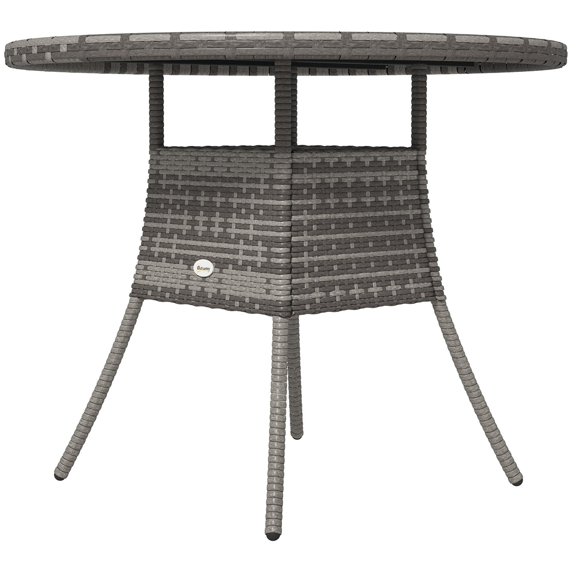 90 cm Outdoor Dining Table, PE Rattan Patio Table with Wood-plastic Composite Top for Balcony, Garden, Grey