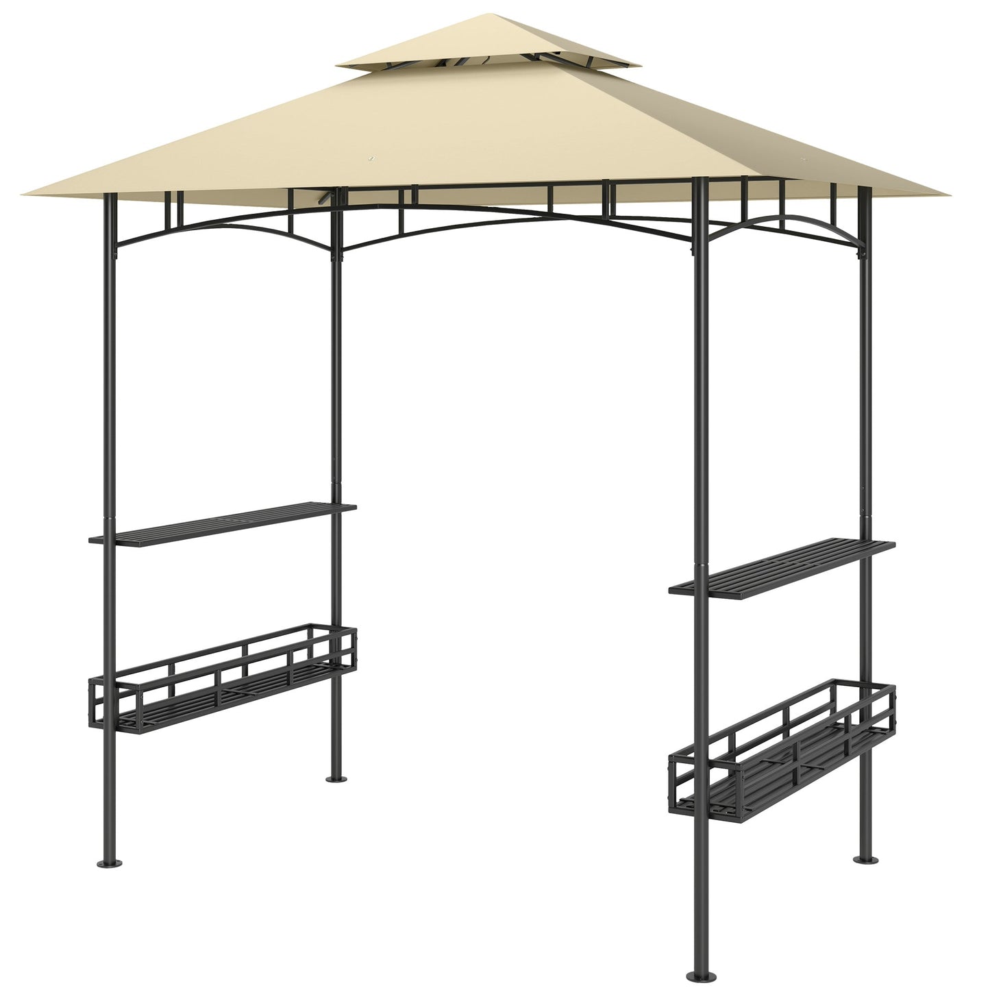 8' x 5' Grill Gazebo Canopy, Double Tiered Outdoor BBQ Gazebo Shelter with 2 Side Shelves, Storage Baskets, Hook for Garden, Patio, Barbecue, Picnic, Beige