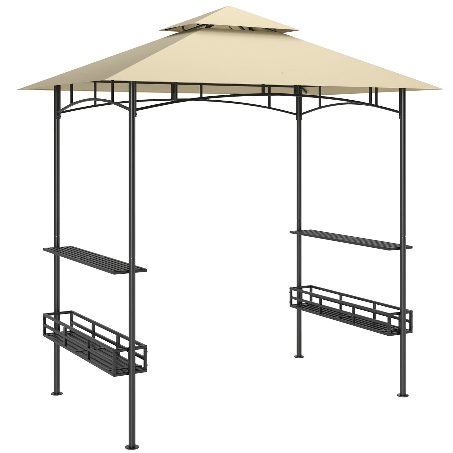 8' x 5' Grill Gazebo Canopy, Double Tiered Outdoor BBQ Gazebo Shelter with 2 Side Shelves, Storage Baskets, Hook for Garden, Patio, Barbecue, Picnic, Beige