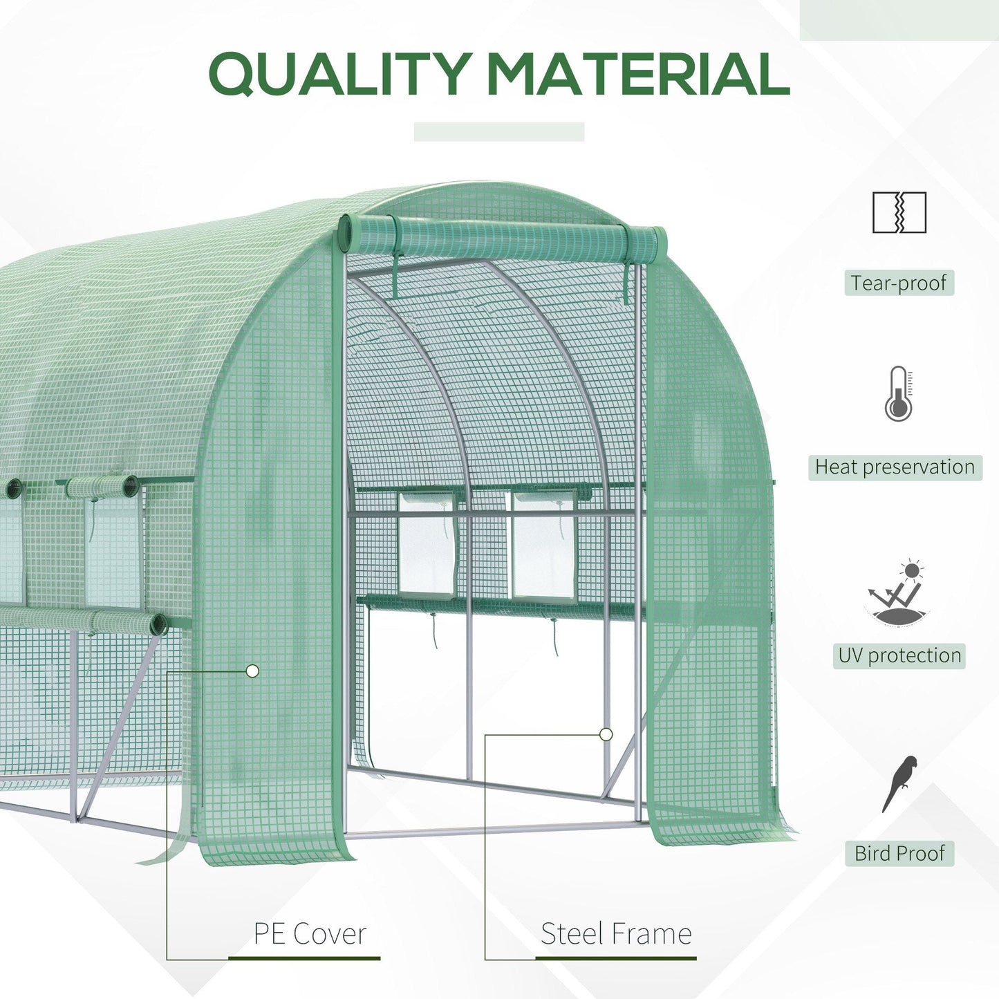 3 x 2 x 2m Polytunnel Greenhouse with Roll-up Sidewalls, Door and 6 Mesh Windows, Walk In Green House with UV-resistant PE Cover, Green
