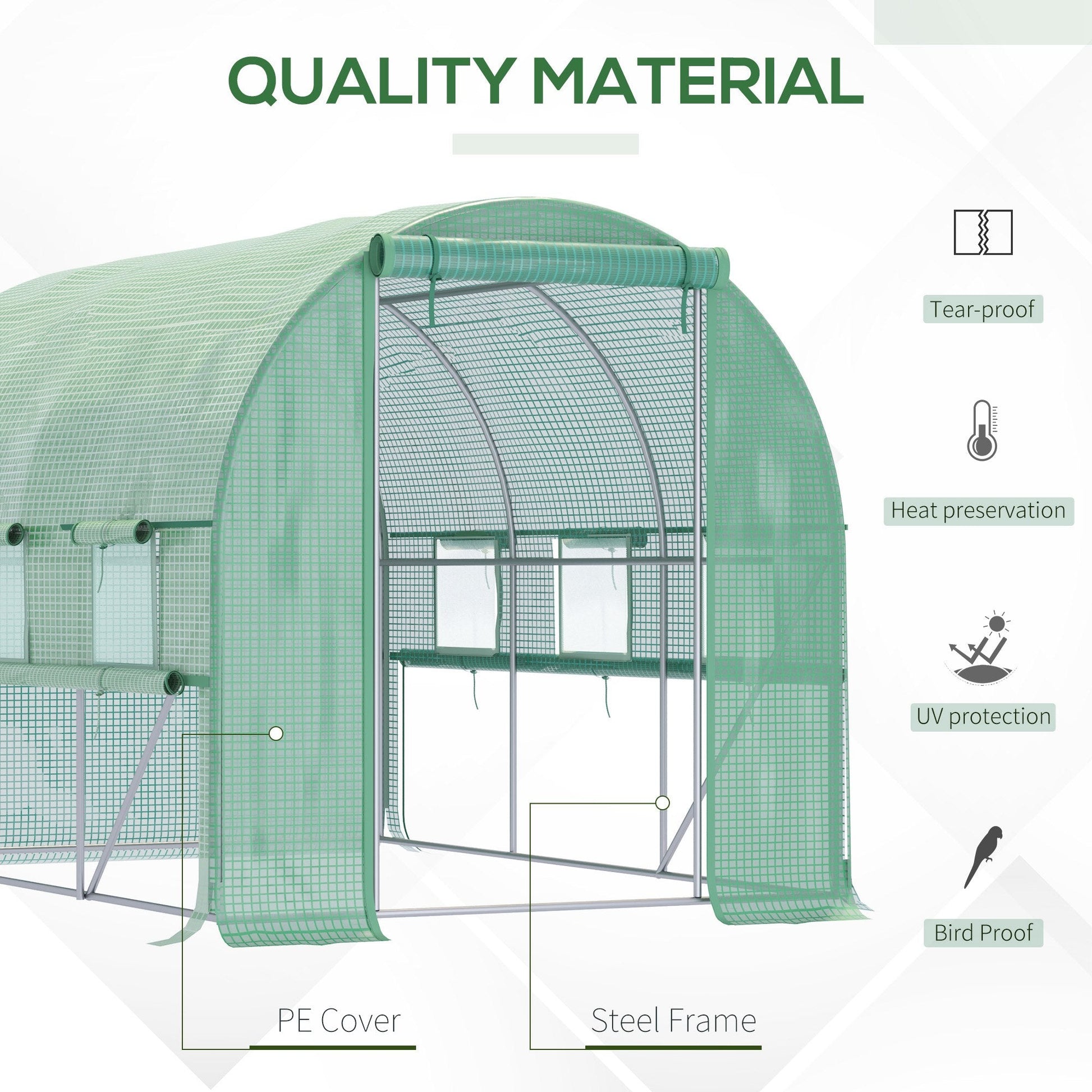 3 x 2 x 2m Polytunnel Greenhouse with Roll-up Sidewalls, Door and 6 Mesh Windows, Walk In Green House with UV-resistant PE Cover, Green
