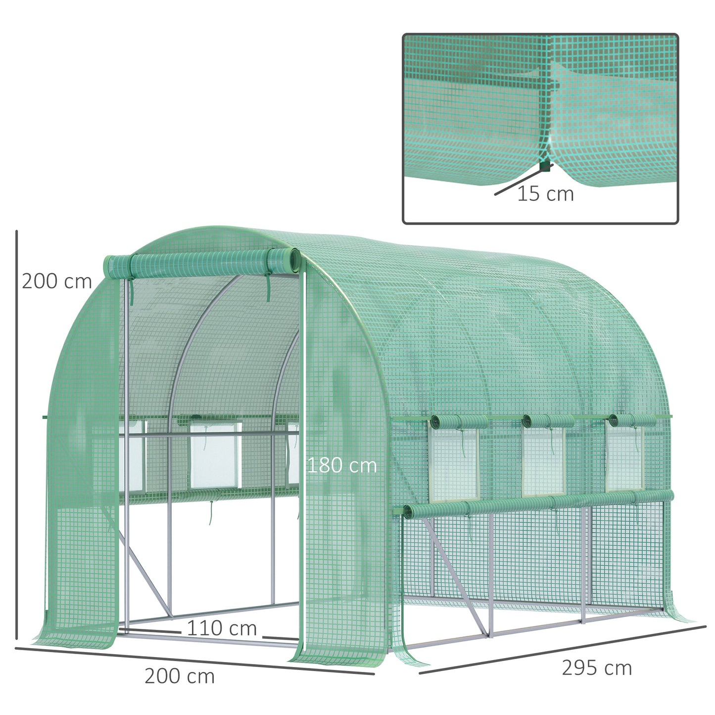 3 x 2 x 2m Polytunnel Greenhouse with Roll-up Sidewalls, Door and 6 Mesh Windows, Walk In Green House with UV-resistant PE Cover, Green