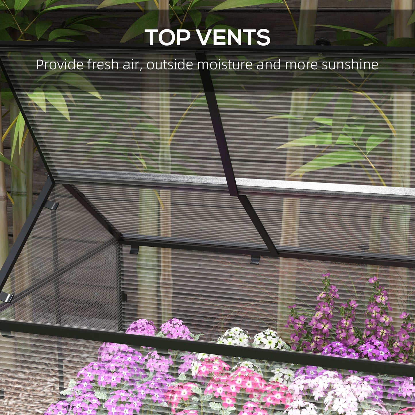 Raised Garden Bed with Cold Frame Greenhouse, Elevated Wood Planter Box with Polycarbonate Panel and Top Vent for Vegetables, Flowers, Herbs, 120 x 60 x 103cm, Distressed Grey