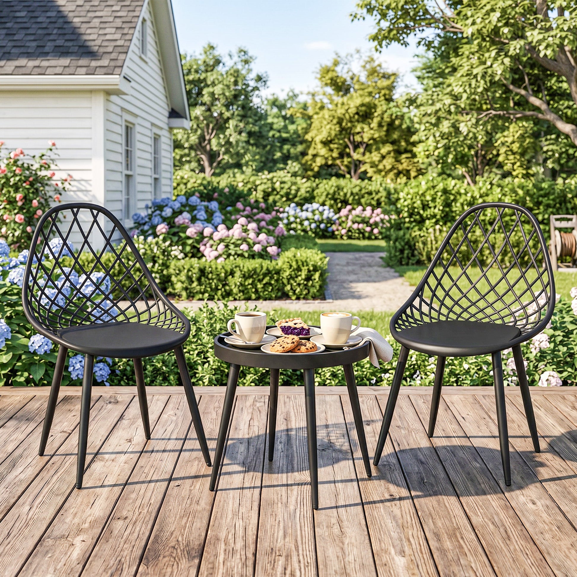 3-Piece Outdoor Bistro Set with 2 Chairs and Round Table, Weather-Resistant Metal Frame, Modern Patio Furniture for Garden, Balcony, Porch, Black